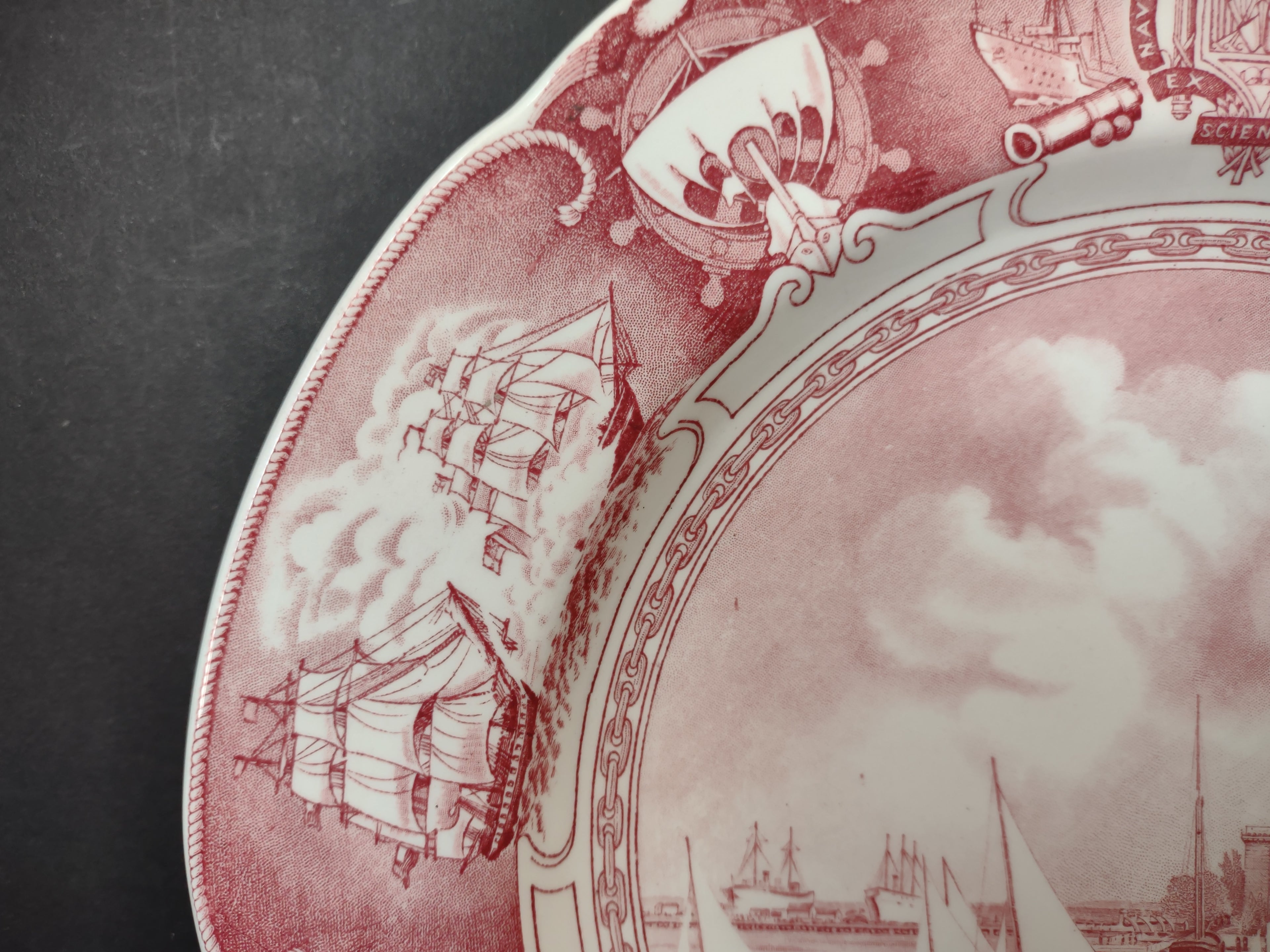 Vintage Wedgwood Red Transferware US Naval Academy Sailboat Drill Plate [6115]