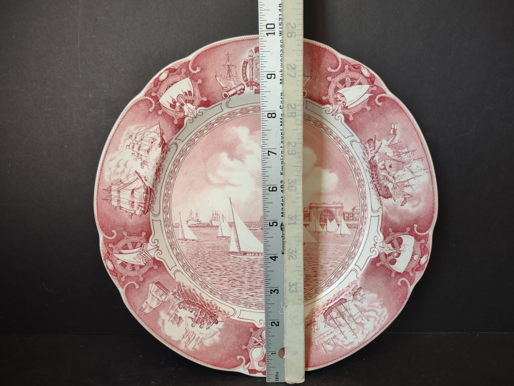Vintage Wedgwood Red Transferware US Naval Academy Sailboat Drill Plate [6115]