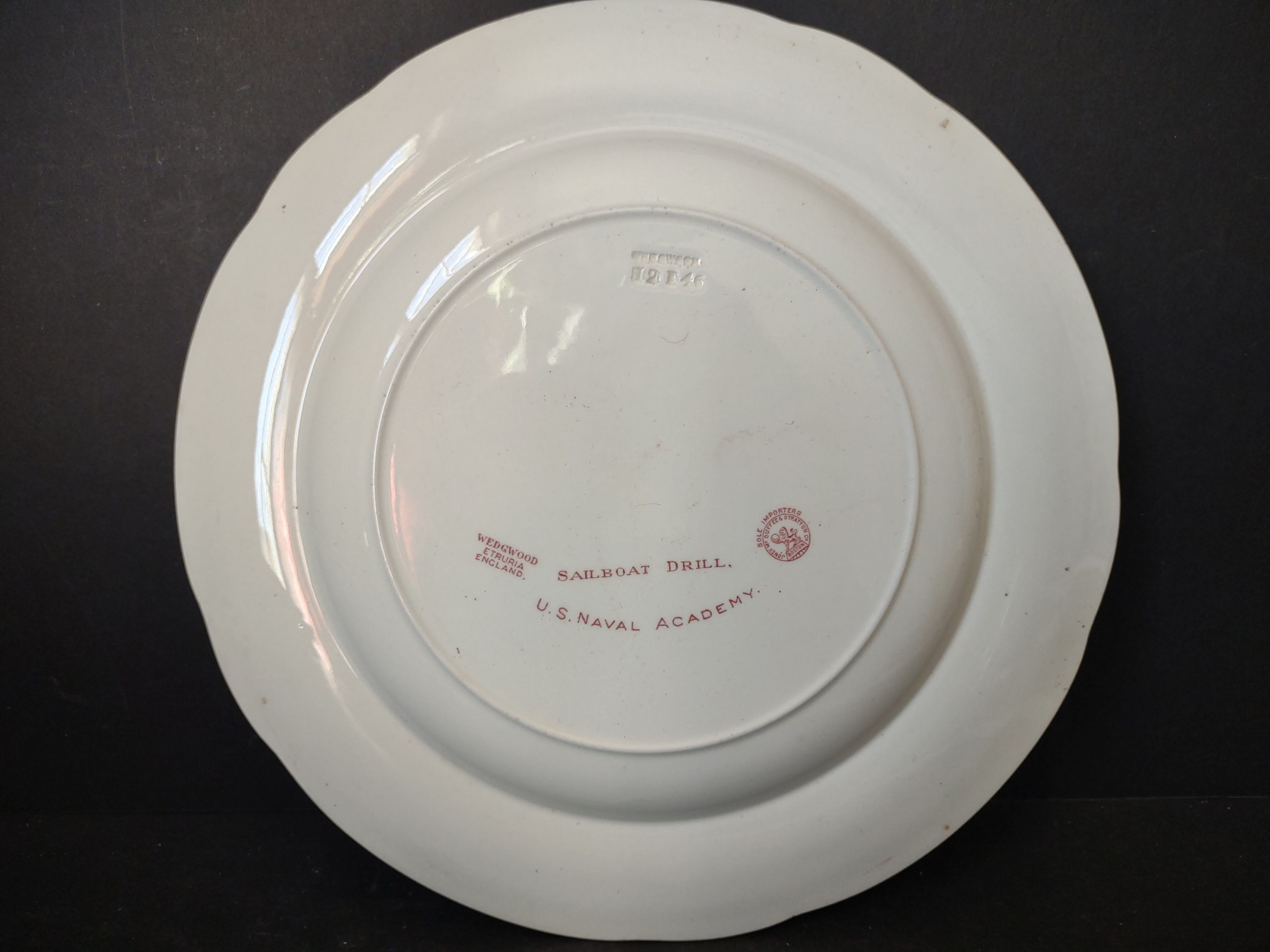 Vintage Wedgwood Red Transferware US Naval Academy Sailboat Drill Plate [6115]