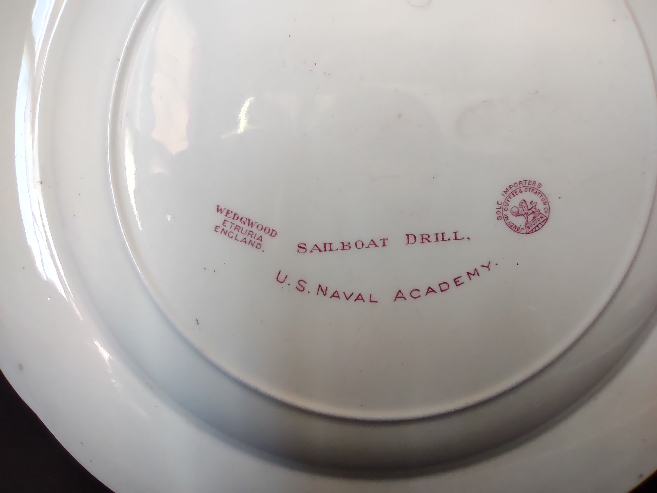 Vintage Wedgwood Red Transferware US Naval Academy Sailboat Drill Plate [6115]