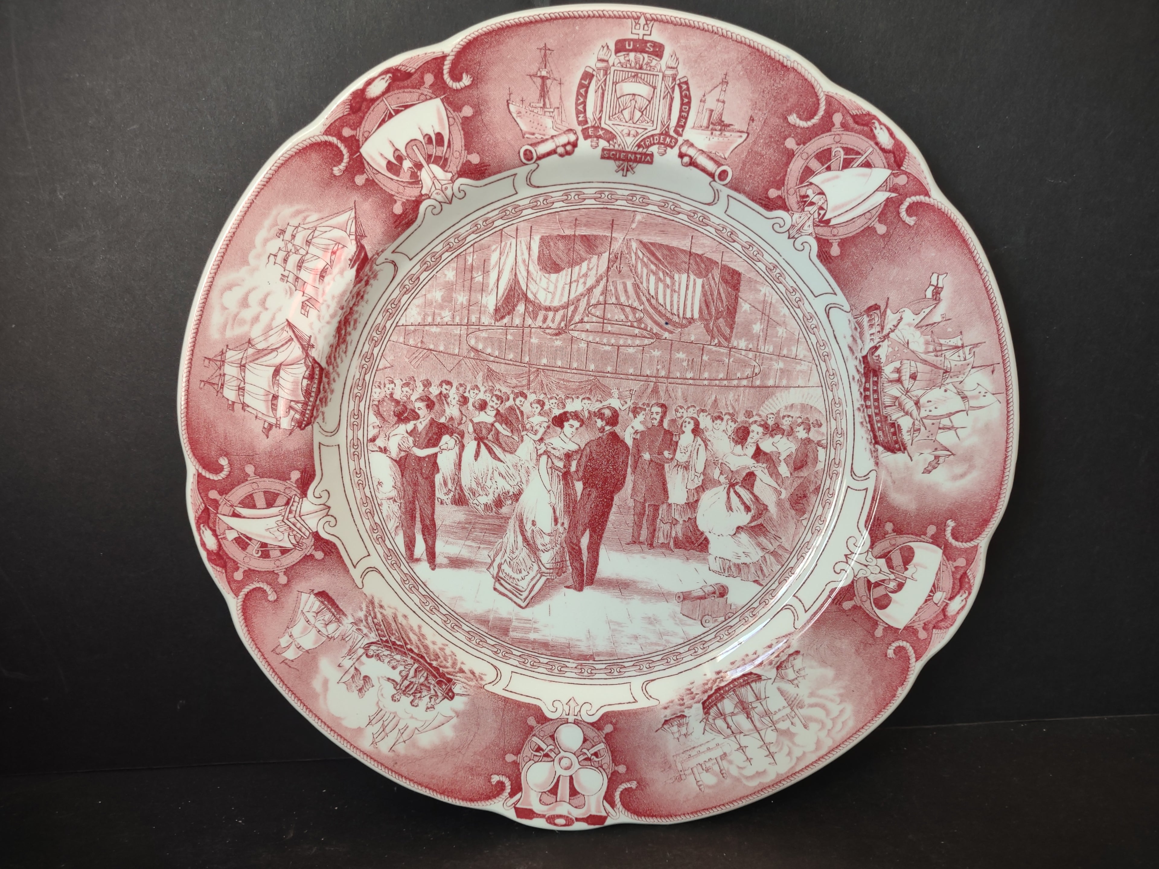 Vintage Wedgwood Red Transferware US Naval Academy Hop 1869 Plate [6116]