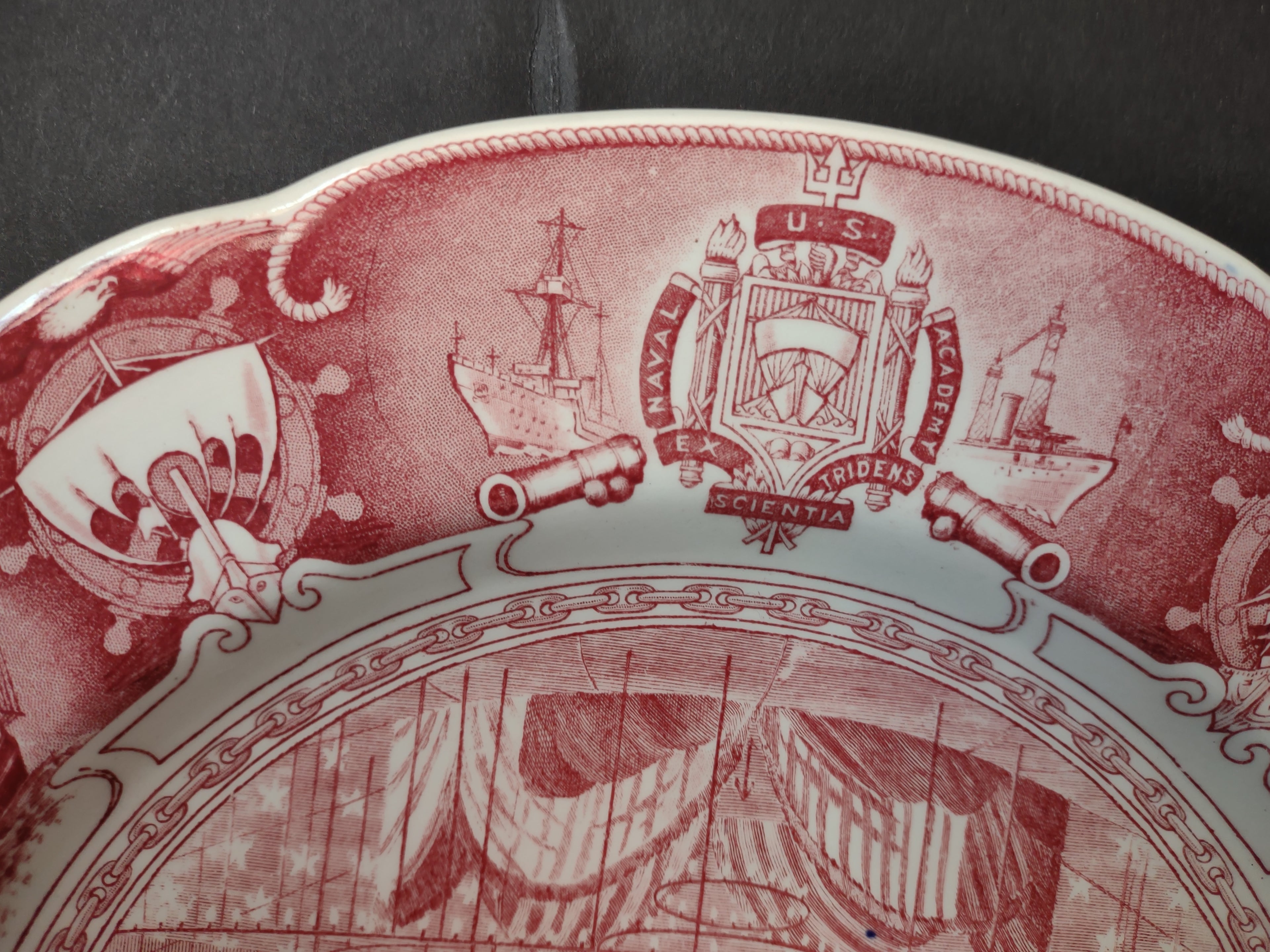 Vintage Wedgwood Red Transferware US Naval Academy Hop 1869 Plate [6116]