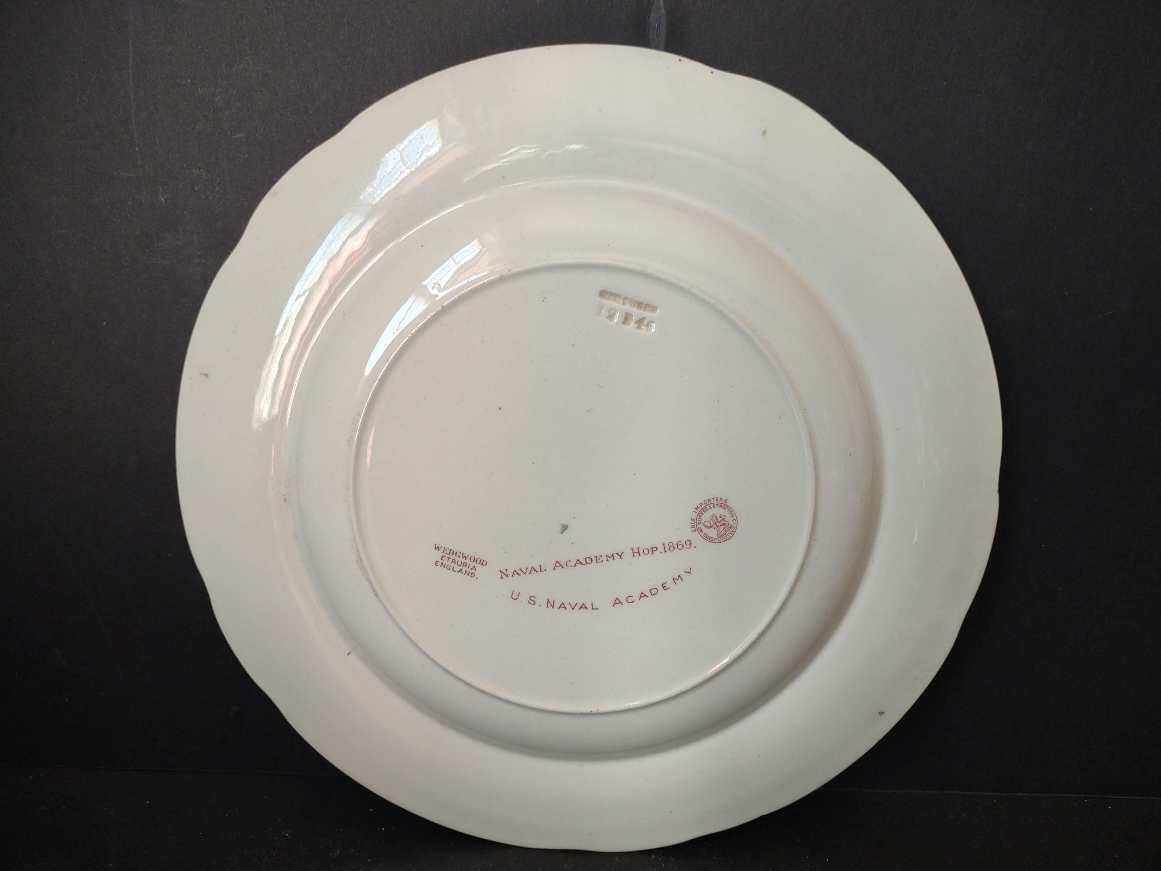 Vintage Wedgwood Red Transferware US Naval Academy Hop 1869 Plate [6116]