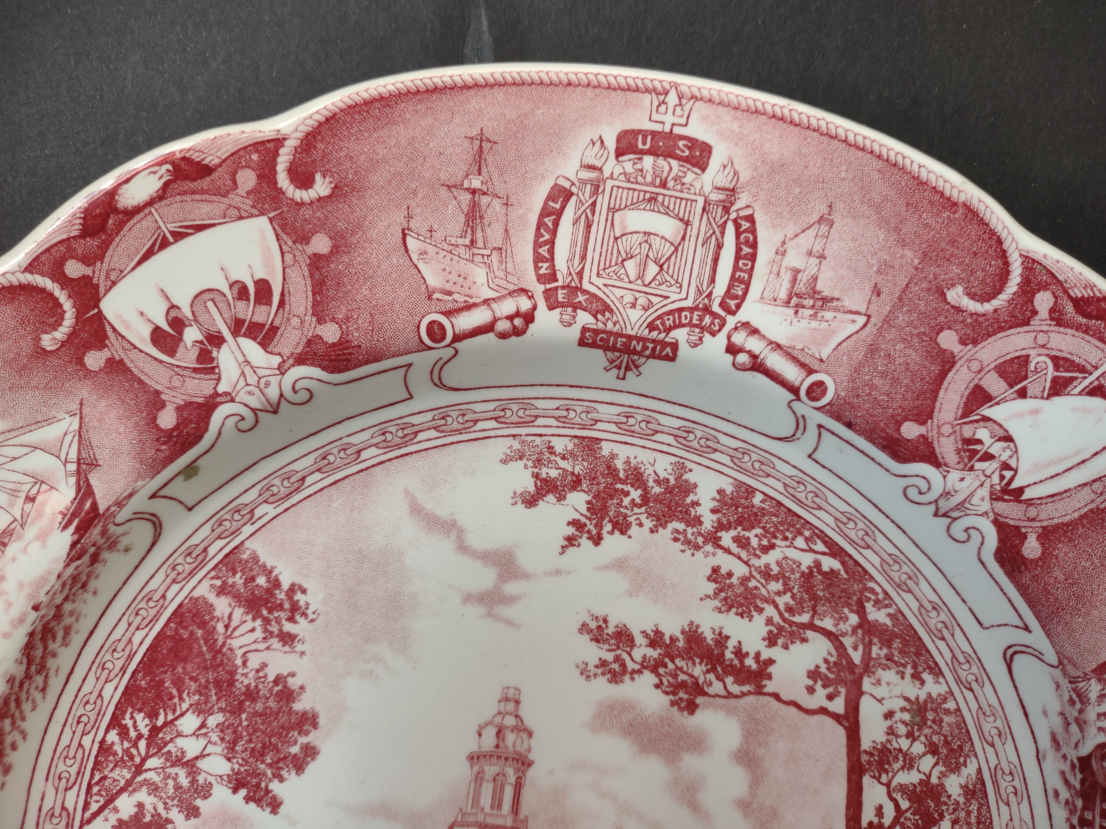 Vintage Wedgwood Red Transferware US Naval Academy Plate 10" [6117]