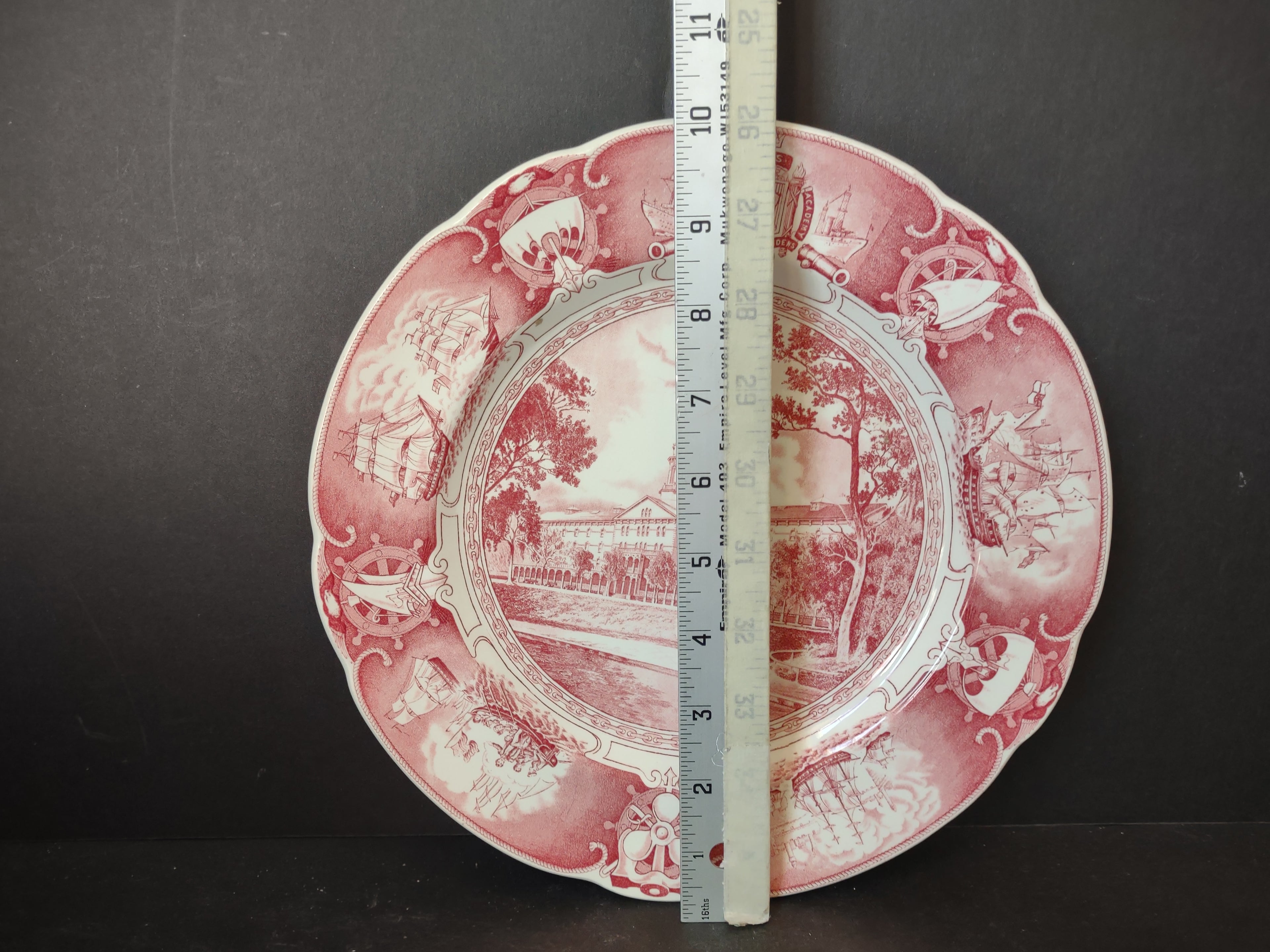Vintage Wedgwood Red Transferware US Naval Academy Plate 10" [6117]