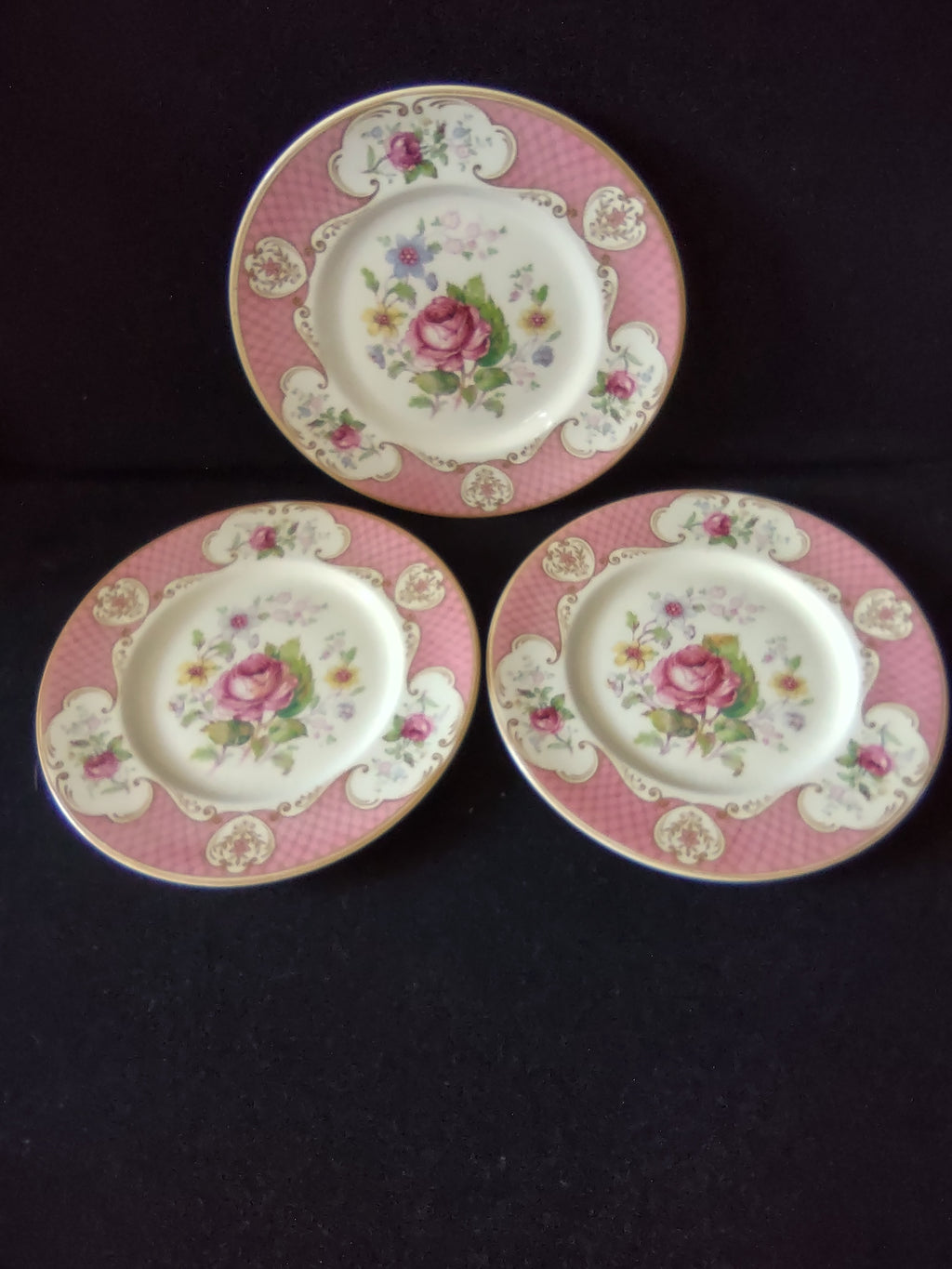 Vintage Myott Staffordshire Rose Luncheon Plate England Set Of 3 [6121]