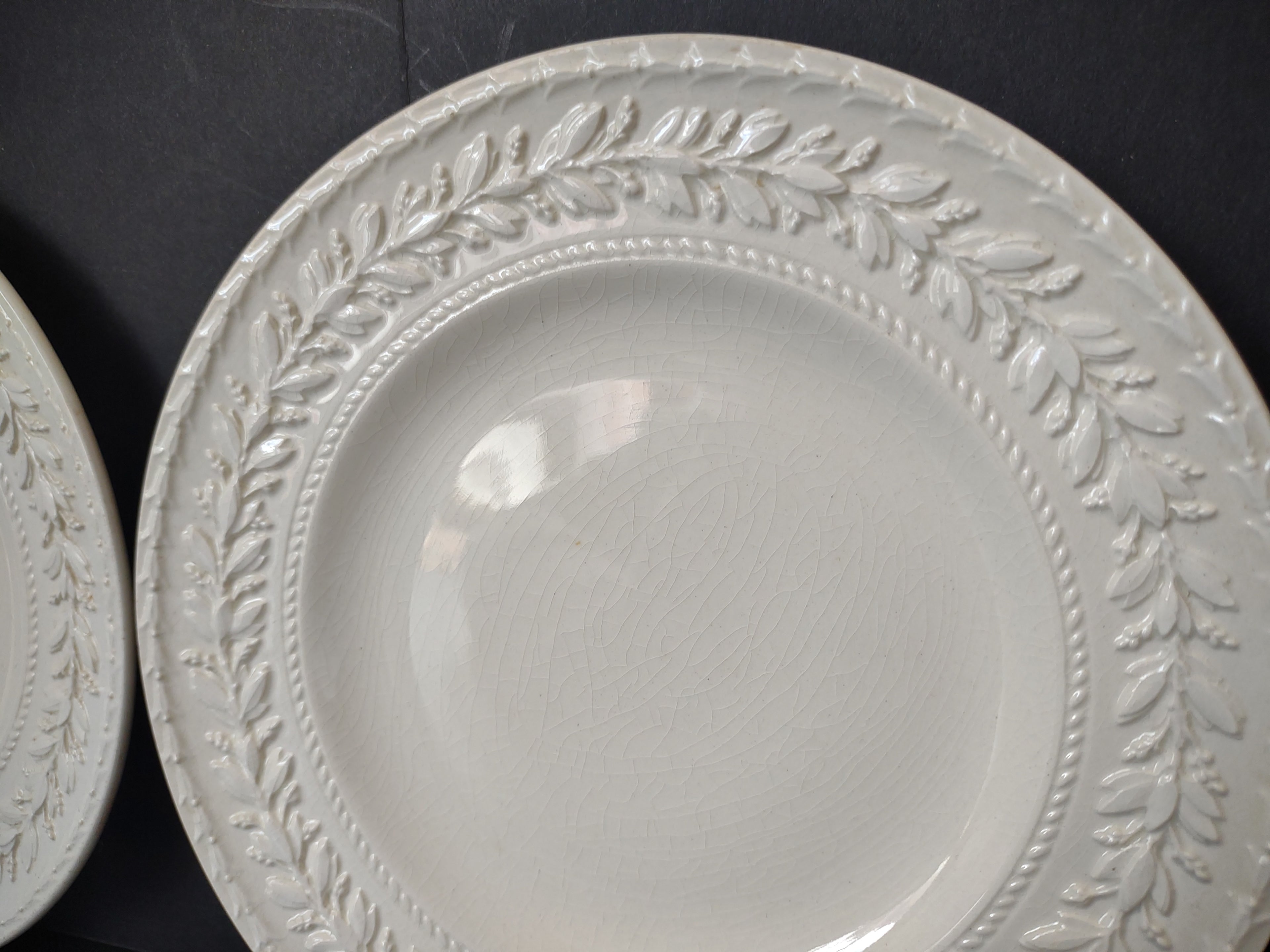 Vintage Wedgwood Embossed Queens Ware Small Plates Pair Crazing [6169]