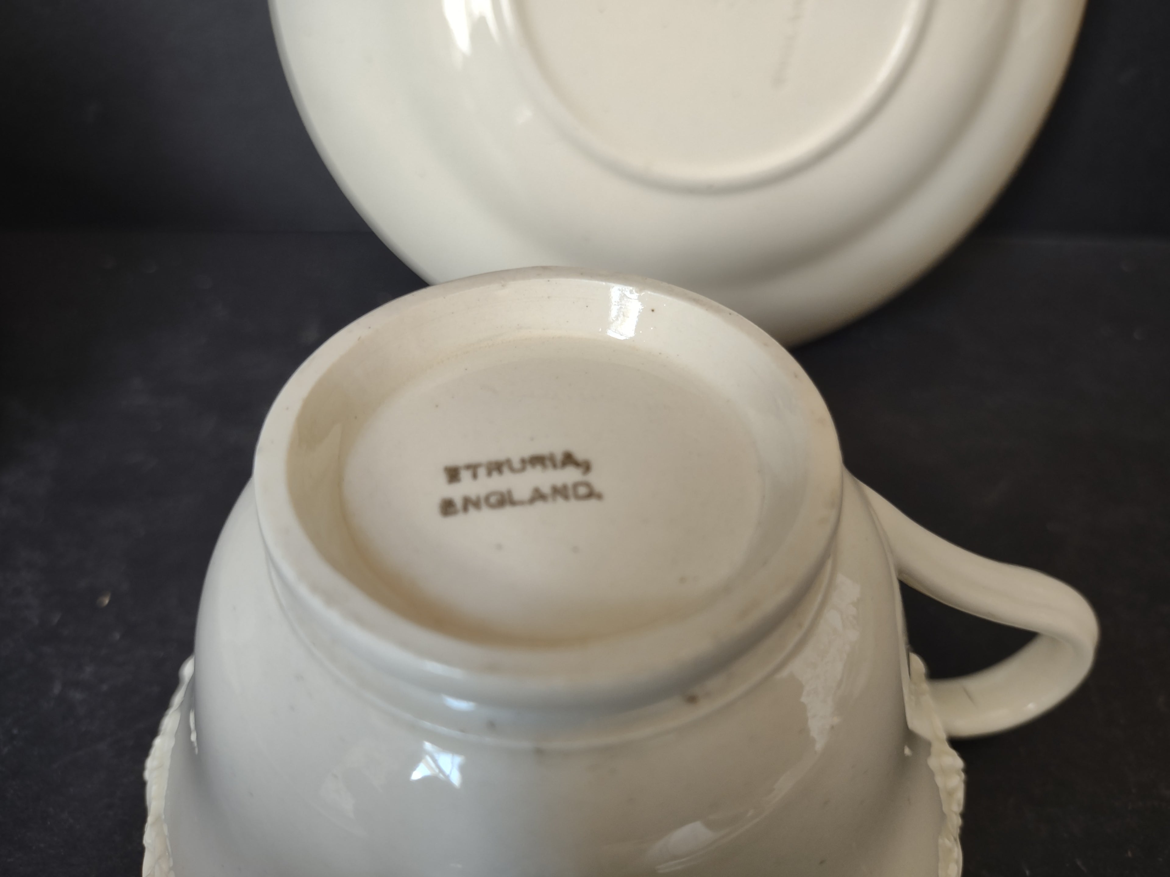 Vintage Wedgwood Etruria England Embossed Grapevine Cup Saucer Set of 2 [6168]