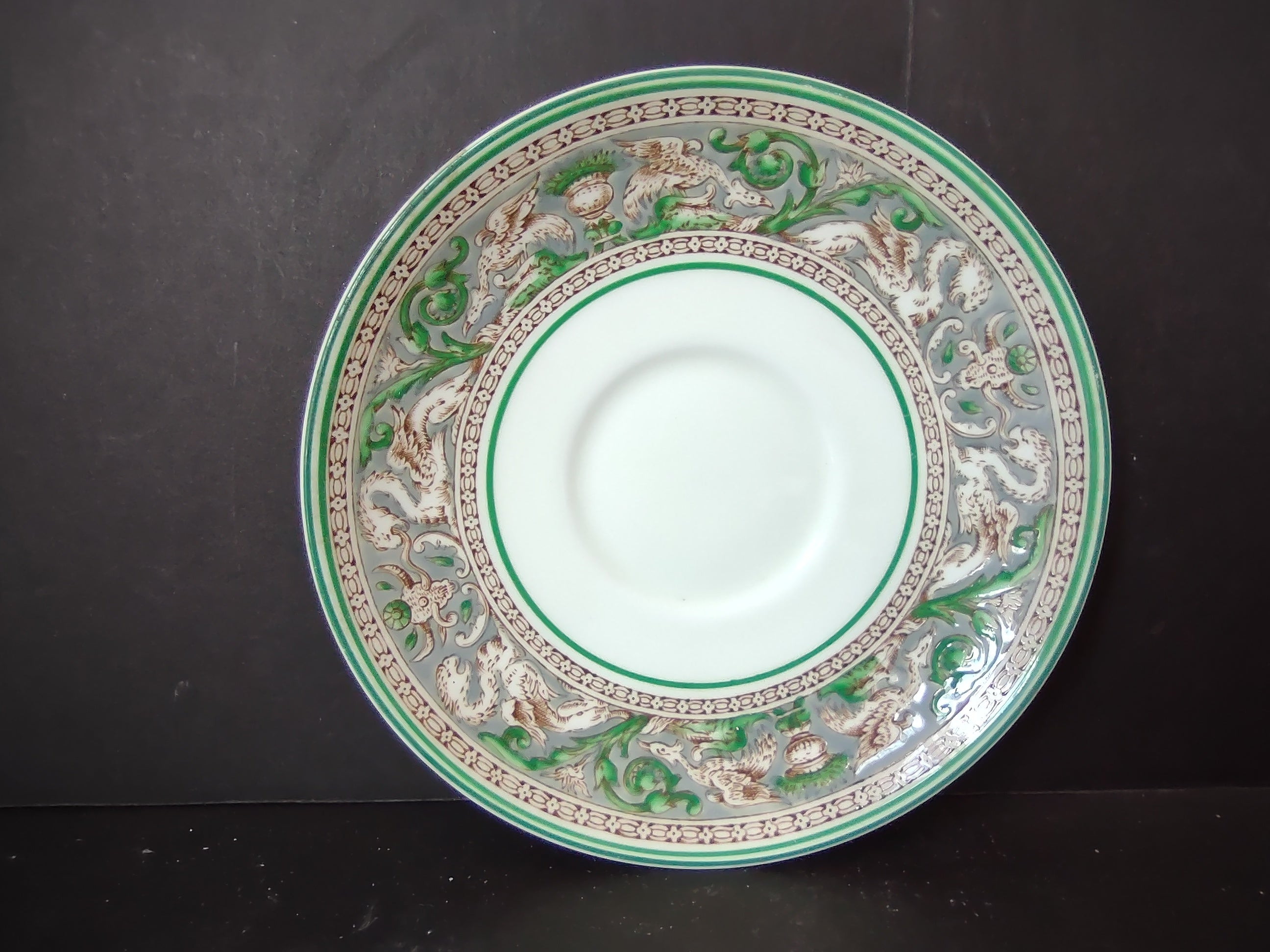 Vintage Wedgwood Flying Dragon Green Transferware Saucer England [6167]