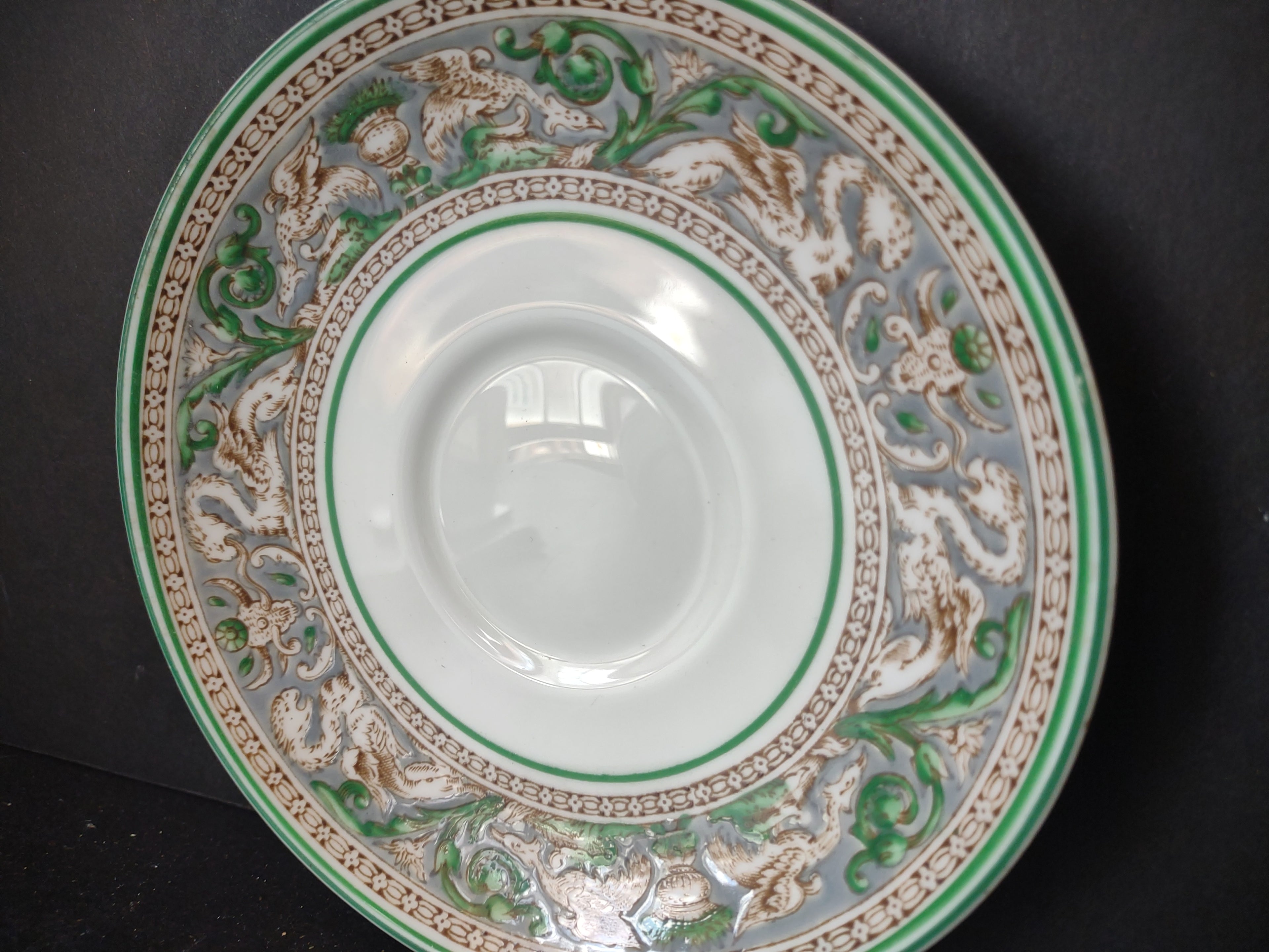 Vintage Wedgwood Flying Dragon Green Transferware Saucer England [6167]