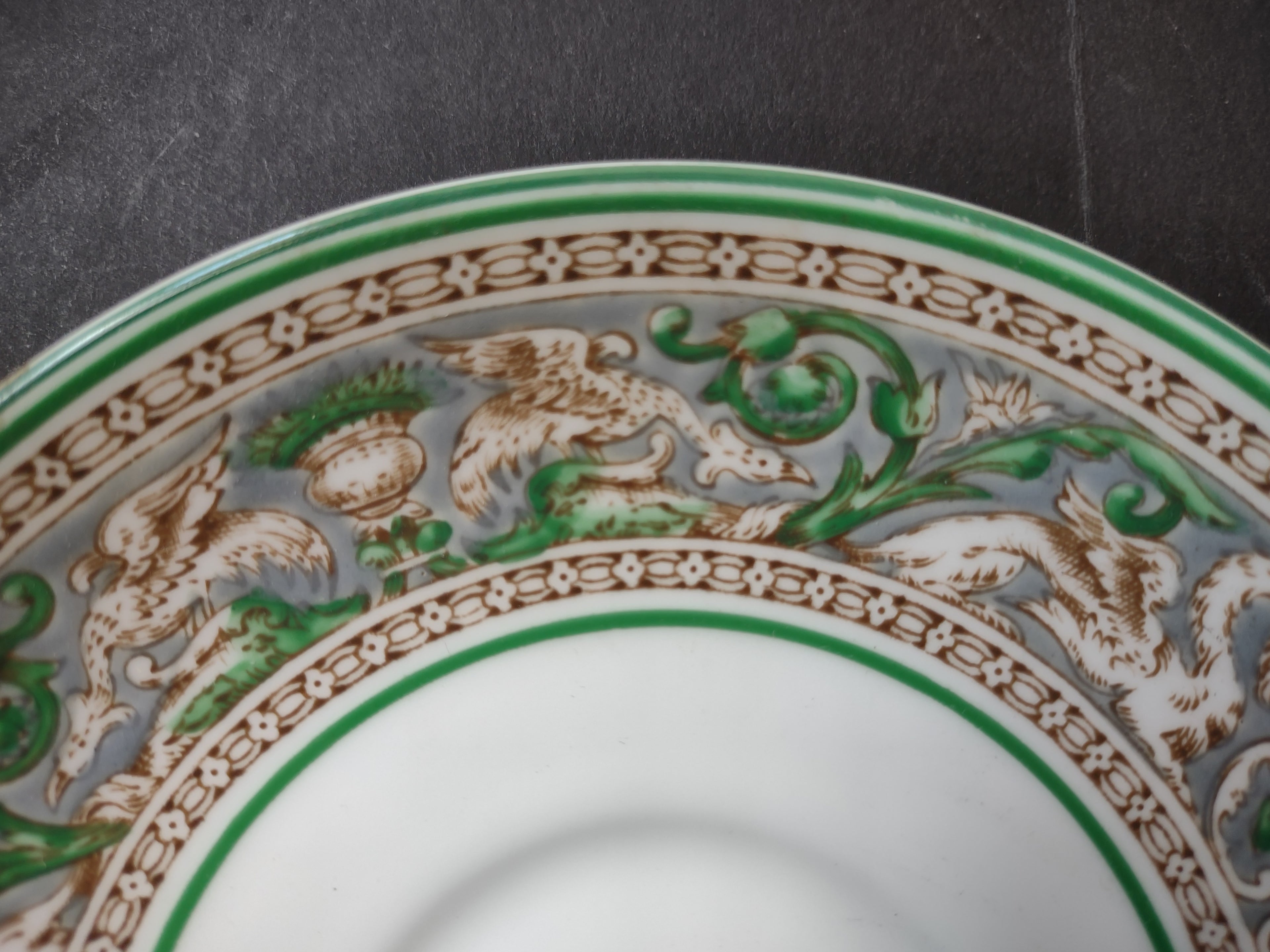 Vintage Wedgwood Flying Dragon Green Transferware Saucer England [6167]
