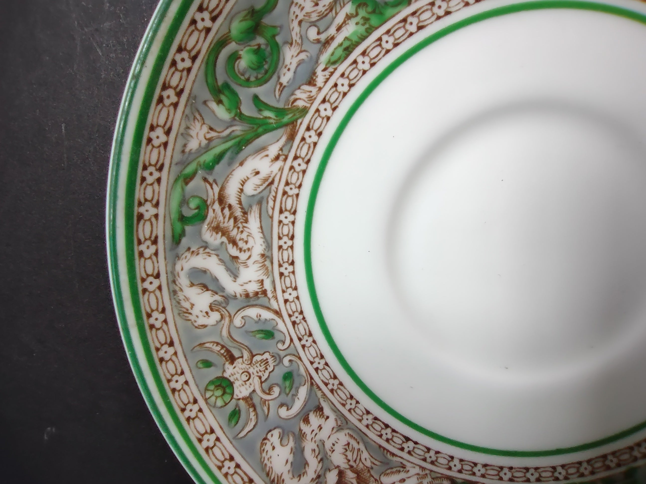 Vintage Wedgwood Flying Dragon Green Transferware Saucer England [6167]