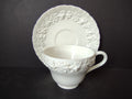 Vintage Wedgwood Etruria Arlas White Embossed Cup Saucer Set England [6166]