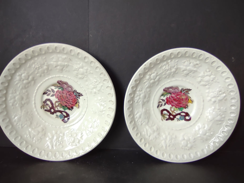Vintage Wedgwood Bullfinch Wellesley Embossed Saucers Set of 2 [6162]