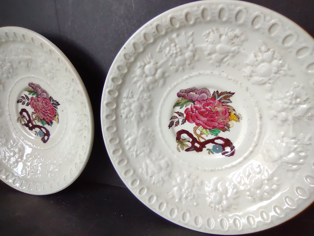 Vintage Wedgwood Bullfinch Wellesley Embossed Saucers Set of 2 [6162]
