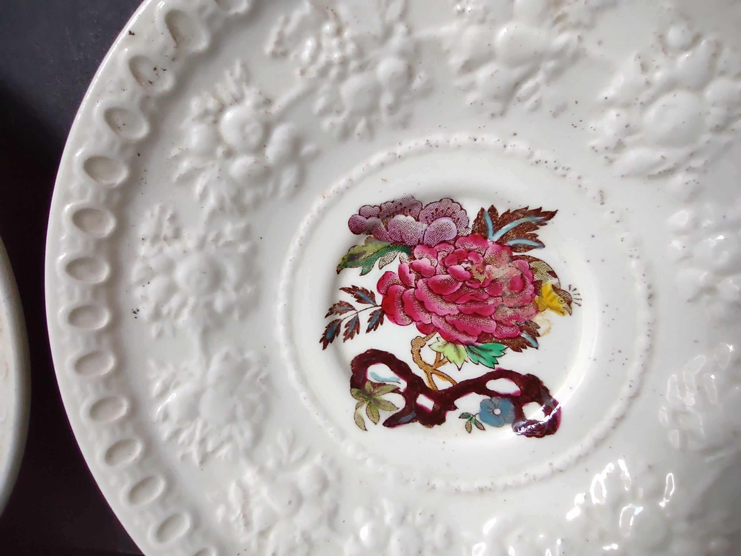 Vintage Wedgwood Bullfinch Wellesley Embossed Saucers Set of 2 [6162]