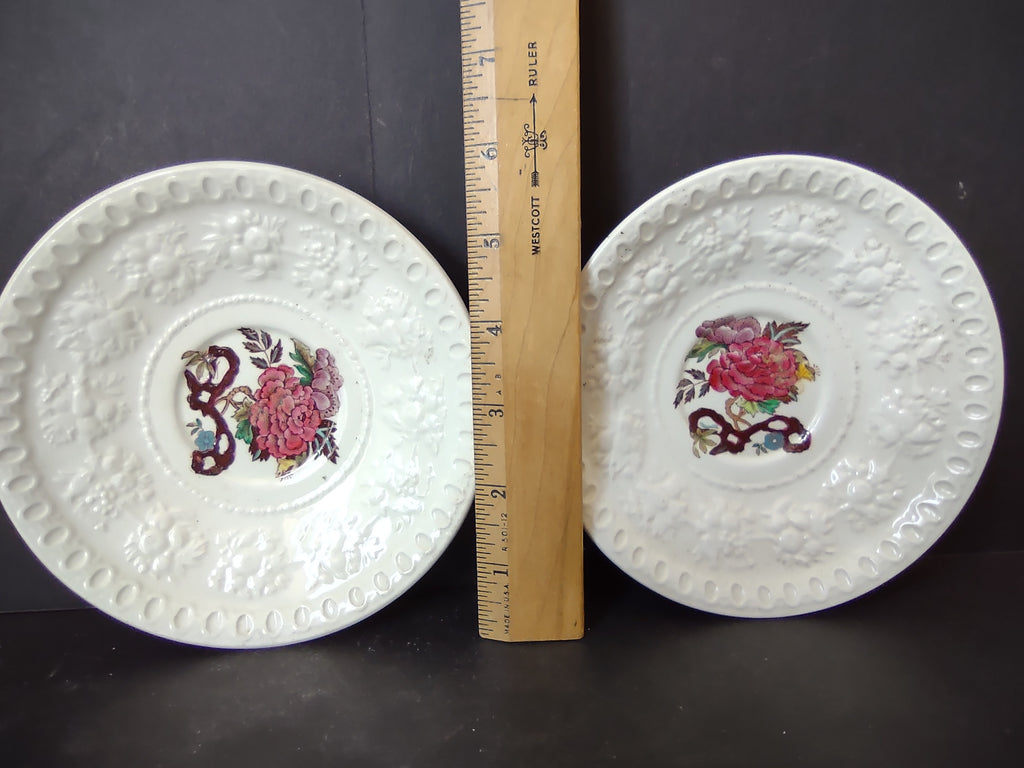 Vintage Wedgwood Bullfinch Wellesley Embossed Saucers Set of 2 [6162]