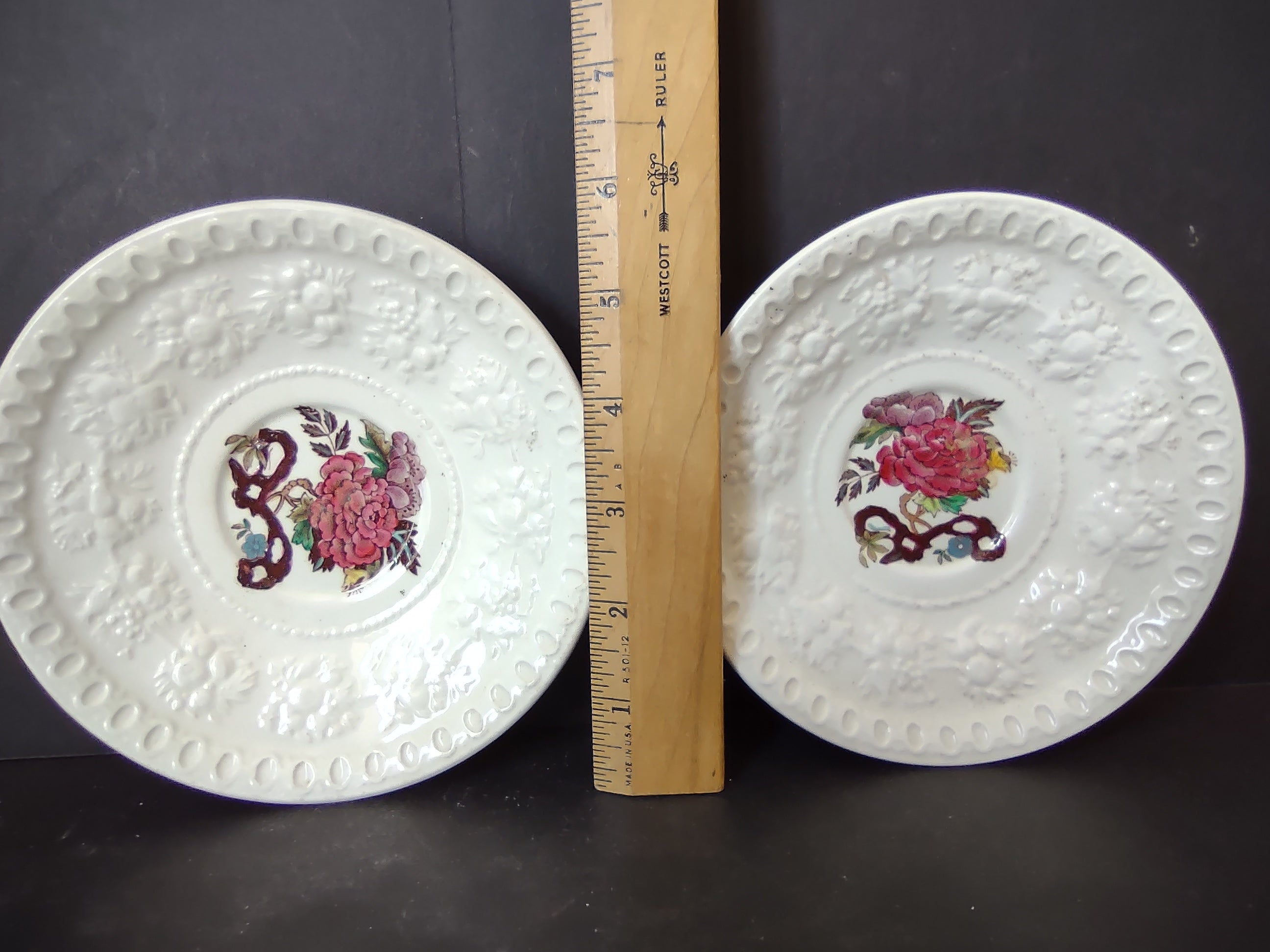 Vintage Wedgwood Bullfinch Wellesley Embossed Saucers Set of 2 [6162]