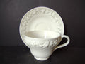 Vintage Wedgwood Embossed Queens Ware White Cup Saucer England [6161]