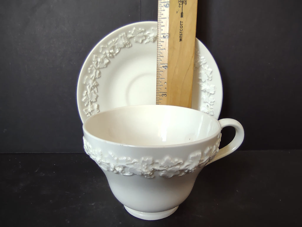 Vintage Wedgwood Embossed Queens Ware White Cup Saucer England [6161]