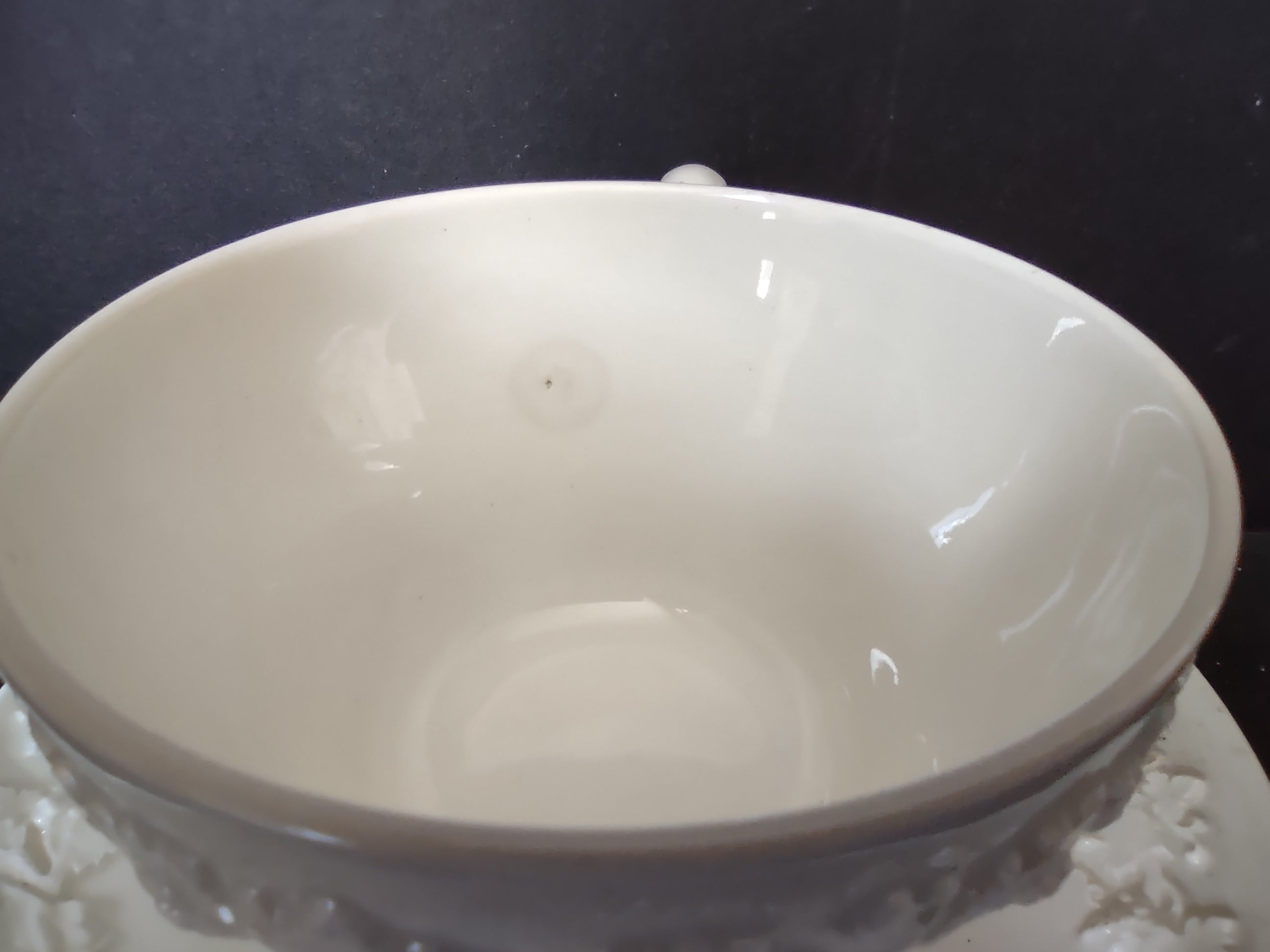 Vintage Wedgwood Embossed Queens Ware White Cup Saucer England [6161]