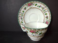 Vintage Floral Cup Saucer Green Border Gold Roses Pansies Ivy [6160]
