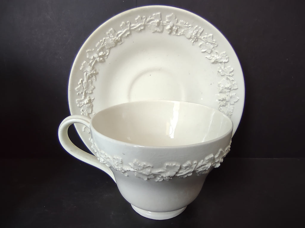 Vintage Wedgwood Embossed Queen's Ware White Cup & Saucer Set x 3 [6159]