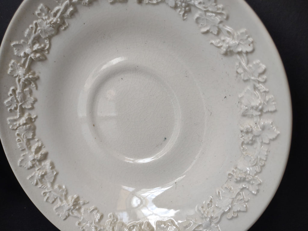 Vintage Wedgwood Embossed Queen's Ware White Cup & Saucer Set x 3 [6159]