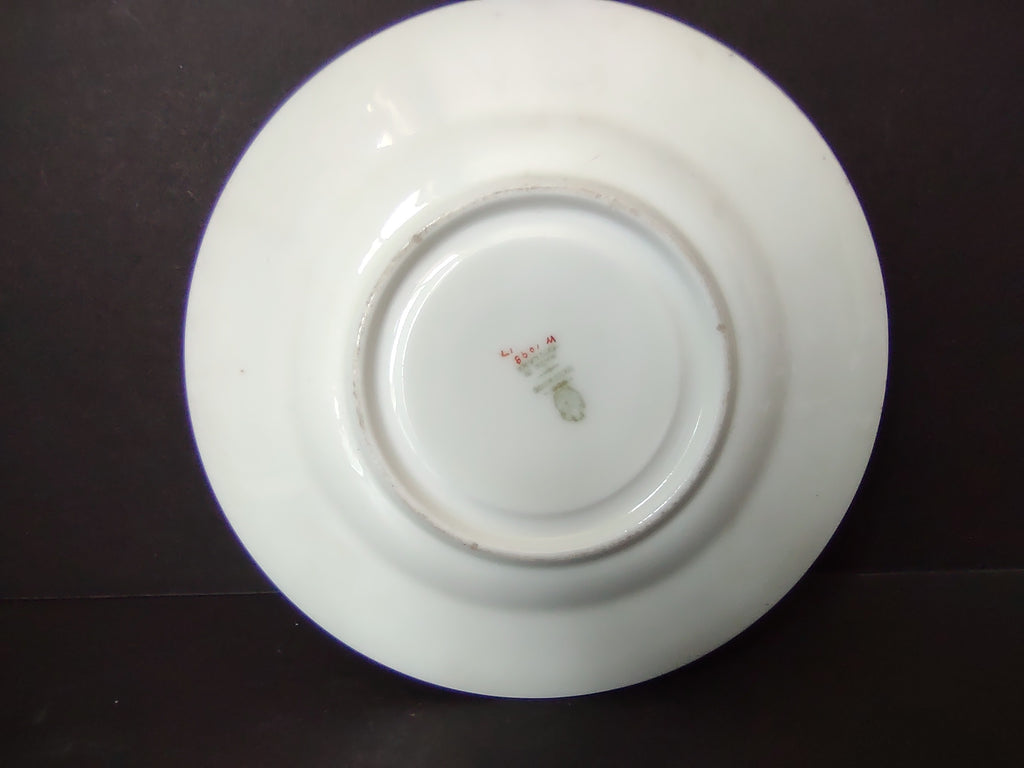 Vintage Saucer Green Rim Floral Rose Gold Lattice Fine China [6158]