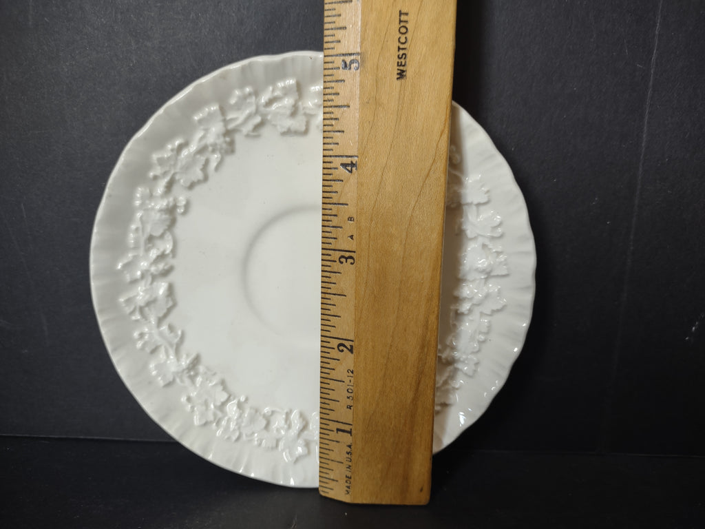 Vintage Wedgwood Embossed Queensware White Demitasse Saucer Grape Vine Leaf [6156]