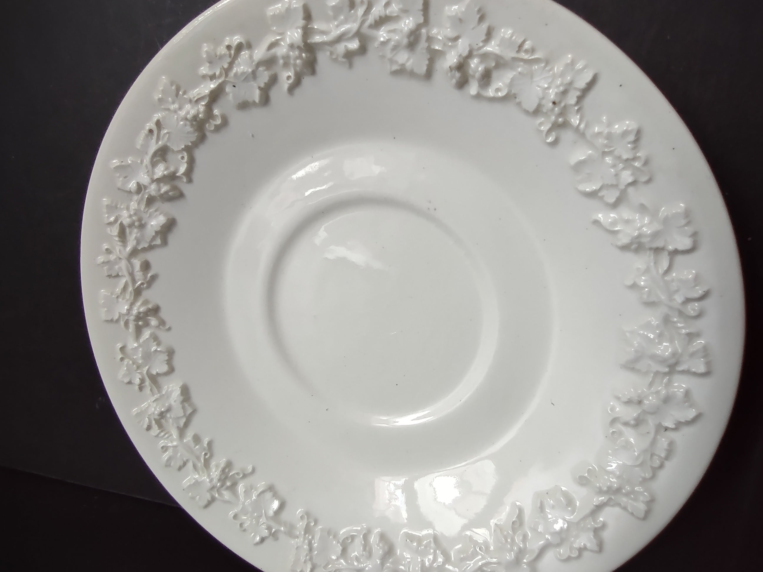 Vintage Wedgwood Bone China Versailles White Floral Demitasse Saucer [6155]