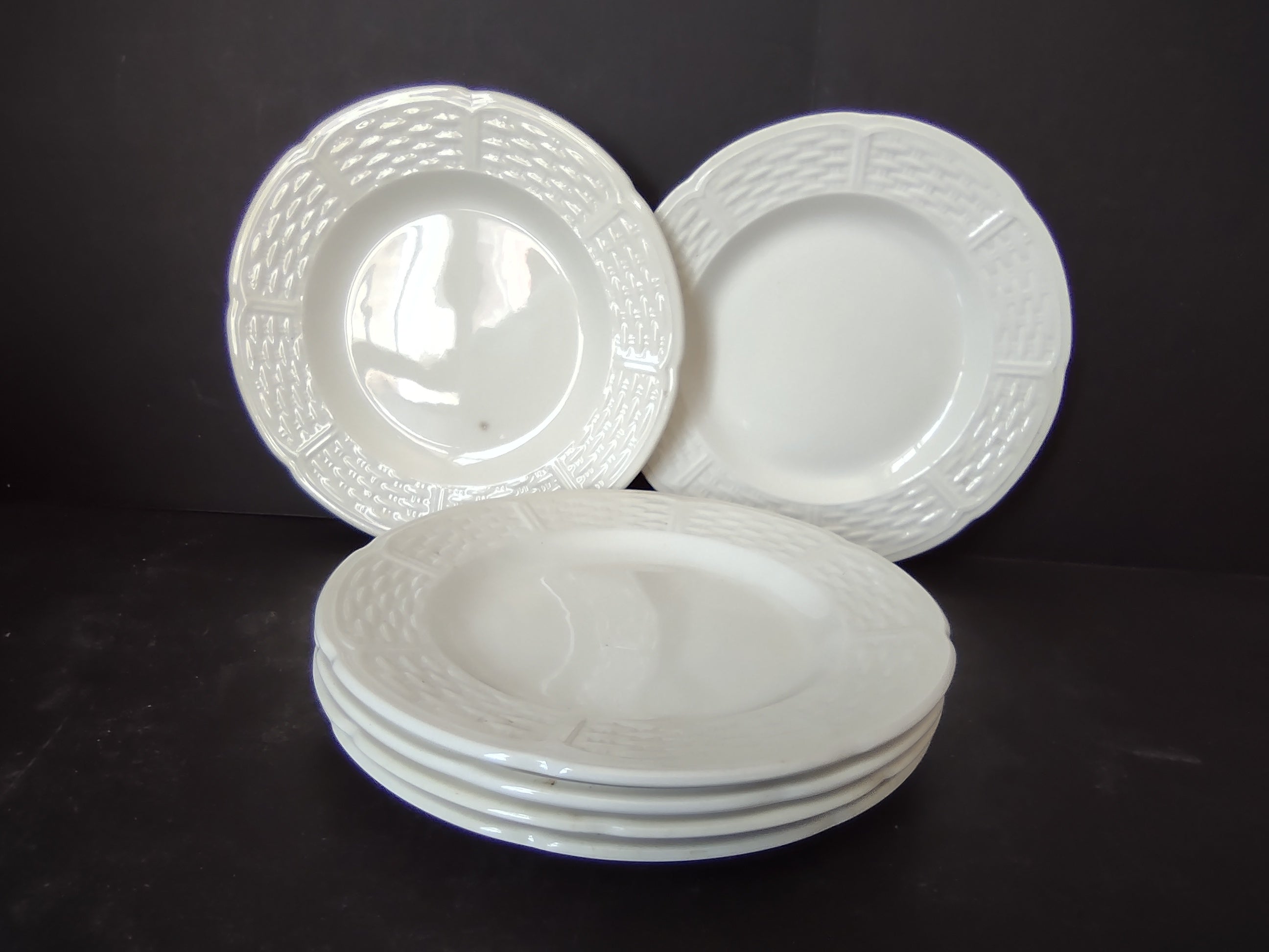 Vintage Wedgwood Willow Weave White Plates Set of 6 Etruria Barlaston [6152]