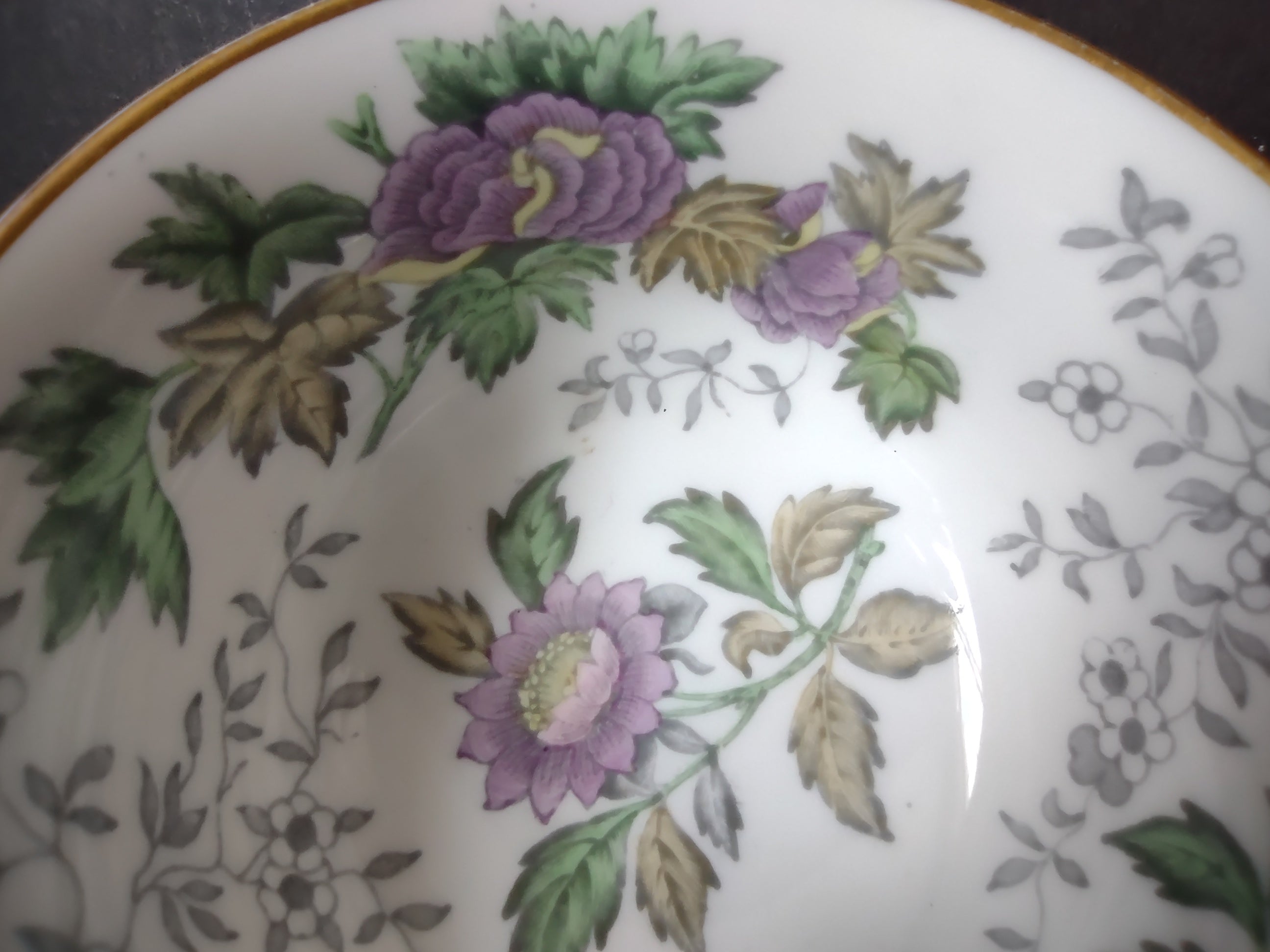Vintage Wedgwood Bone China Avon Pattern Teacup Purple Floral Gold Trim [6151]