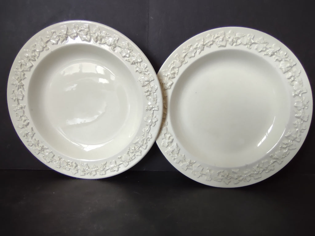 Vintage Cream Embossed Ivy Small Plates 6" Pair Ceramic England [6150]