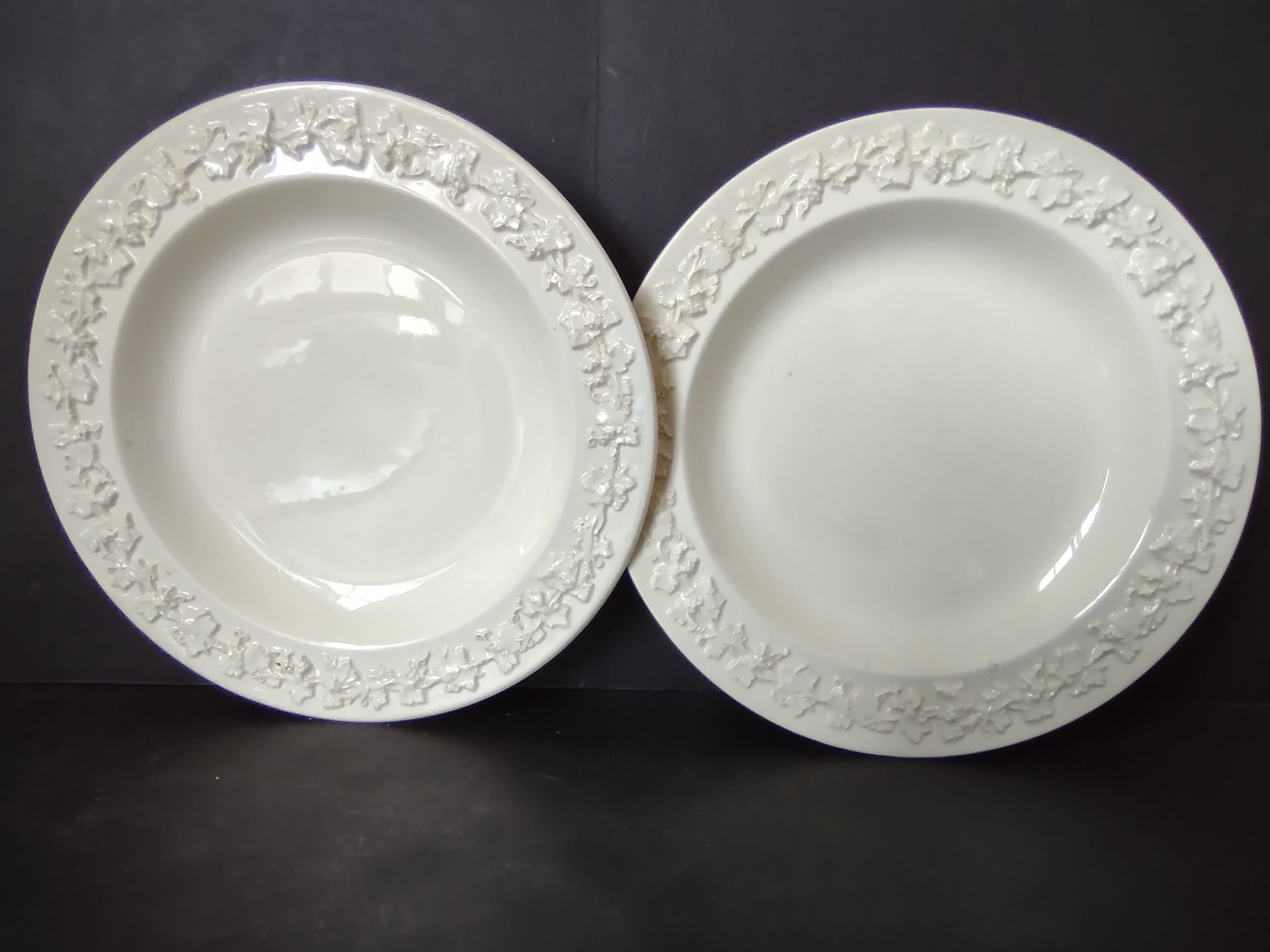 Vintage Cream Embossed Ivy Small Plates 6" Pair Ceramic England [6150]