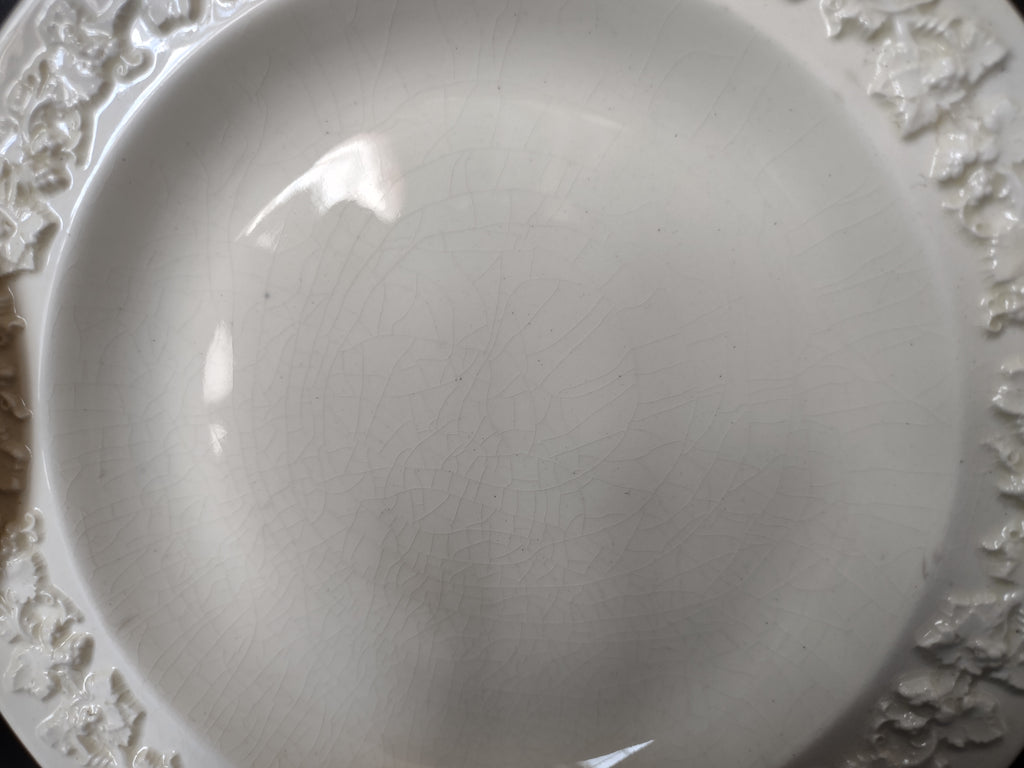 Vintage Cream Embossed Ivy Small Plates 6" Pair Ceramic England [6150]