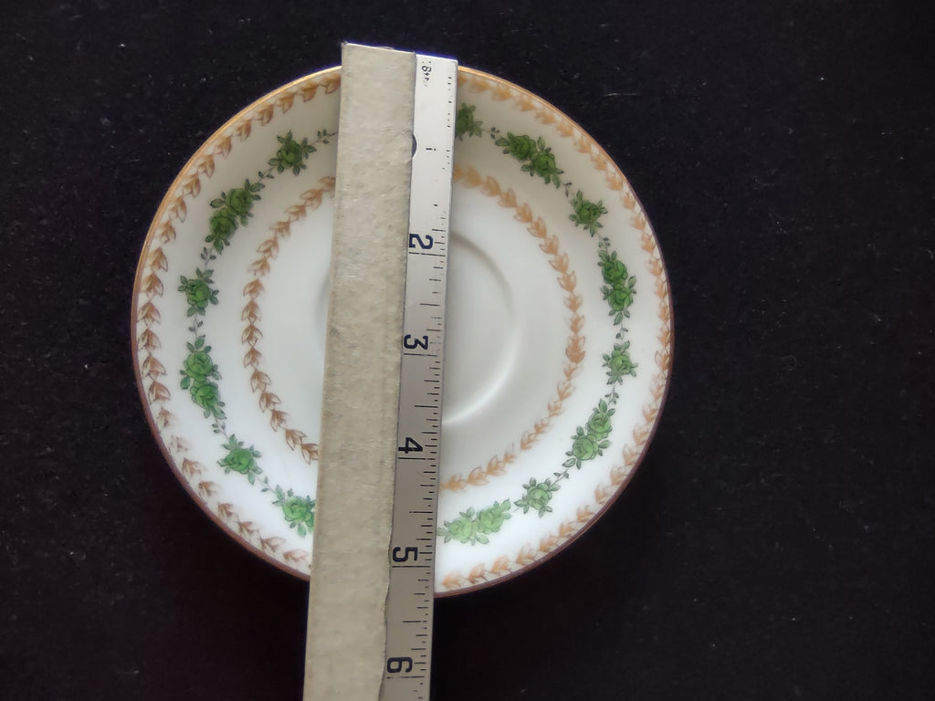 Vintage Wedgwood Cup Saucer Bone China Green Rose Gold Laurel England [6140]