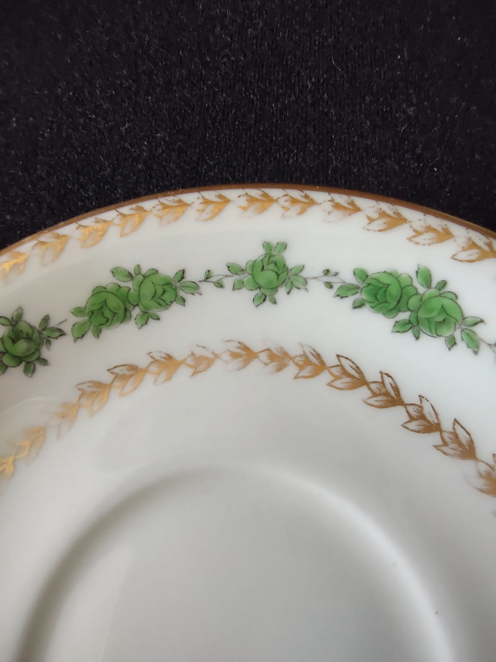 Vintage Wedgwood Cup Saucer Bone China Green Rose Gold Laurel England [6140]