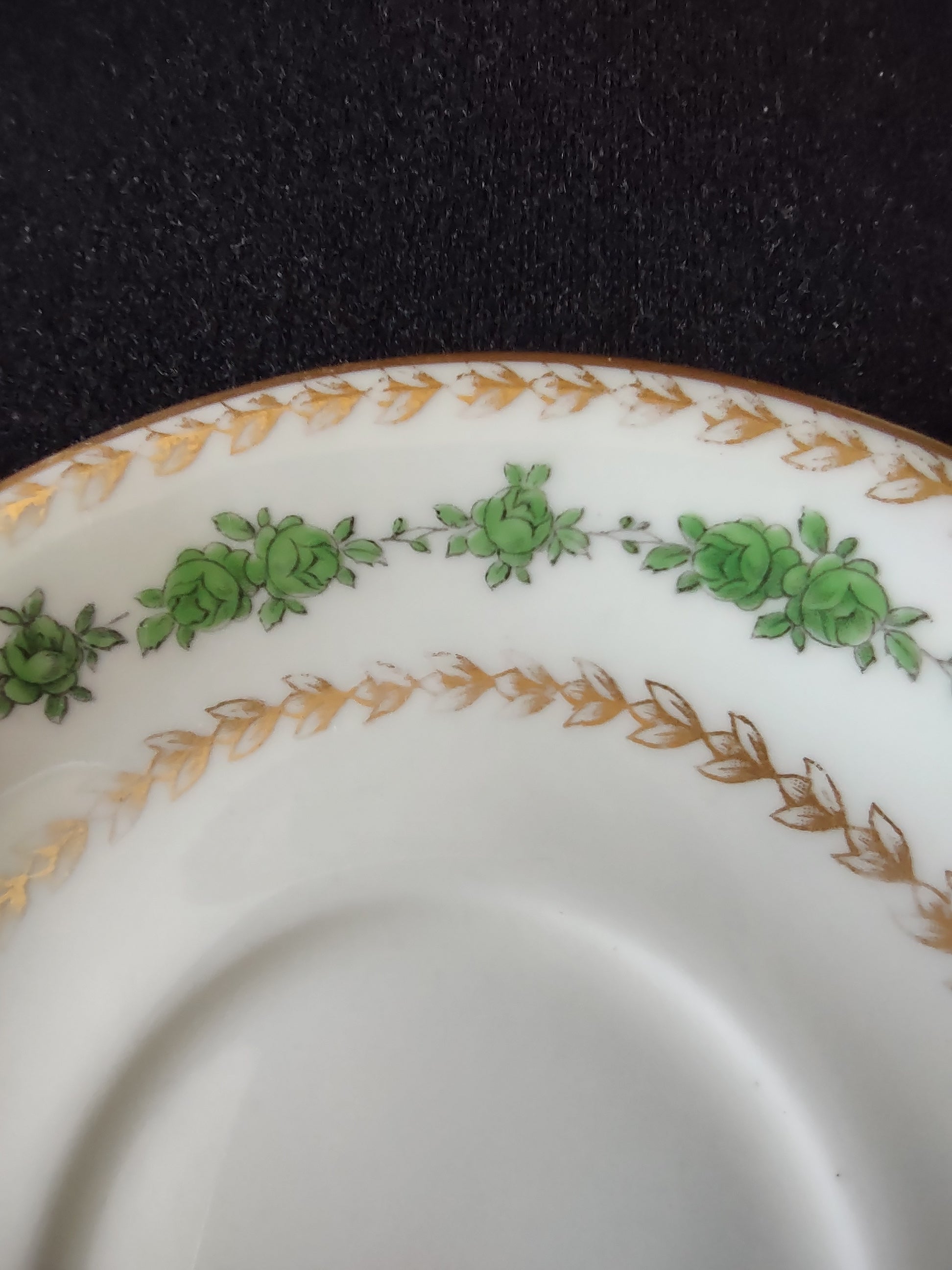 Vintage Wedgwood Cup Saucer Bone China Green Rose Gold Laurel England [6140]