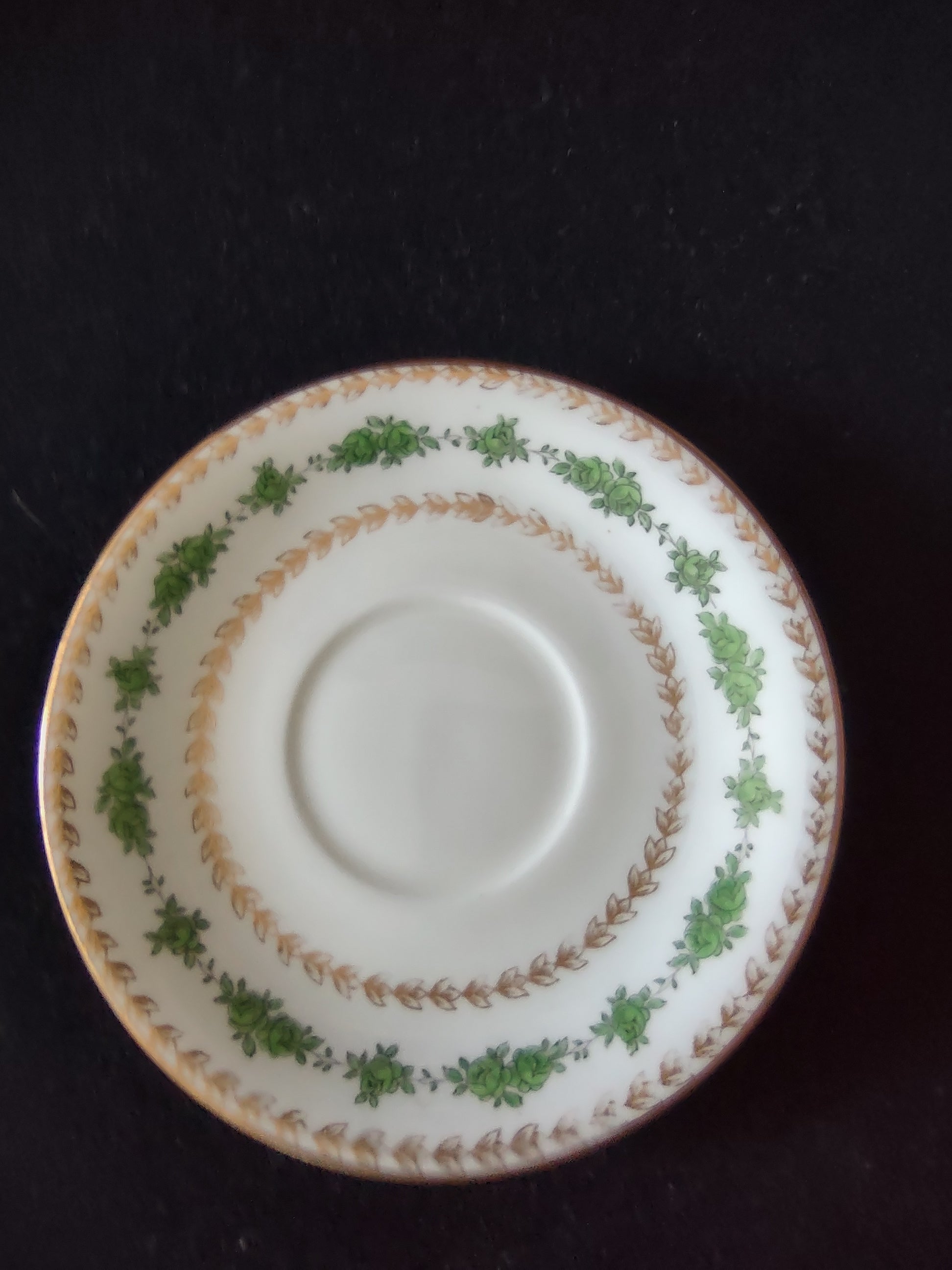 Vintage Wedgwood Cup Saucer Bone China Green Rose Gold Laurel England [6140]