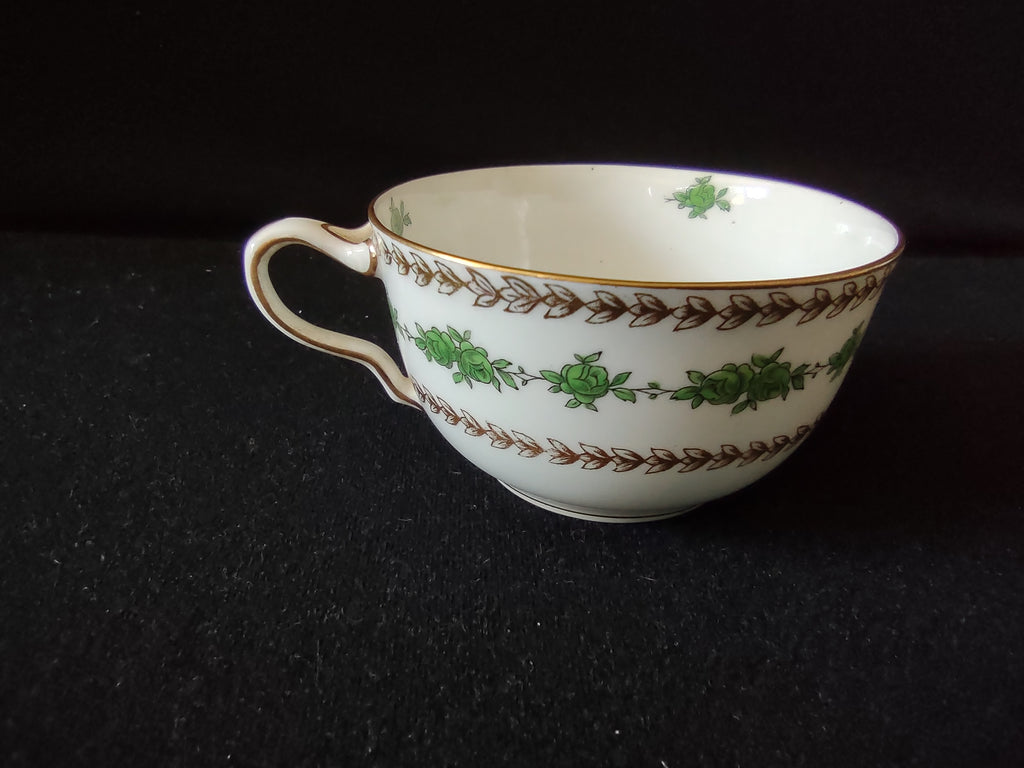 Vintage Wedgwood Cup Saucer Bone China Green Rose Gold Laurel England [6140]