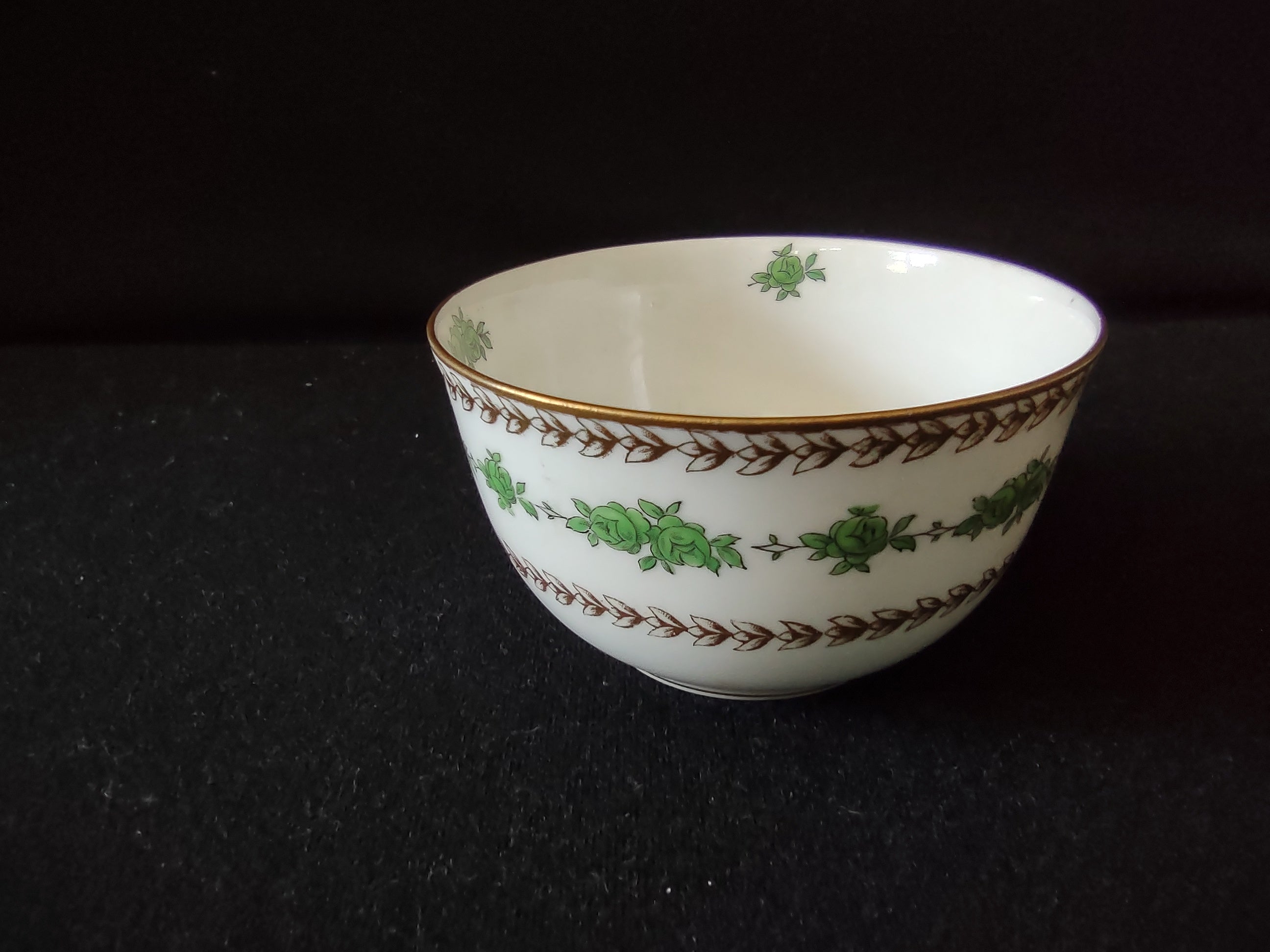 Vintage Wedgwood Cup Saucer Bone China Green Rose Gold Laurel England [6140]