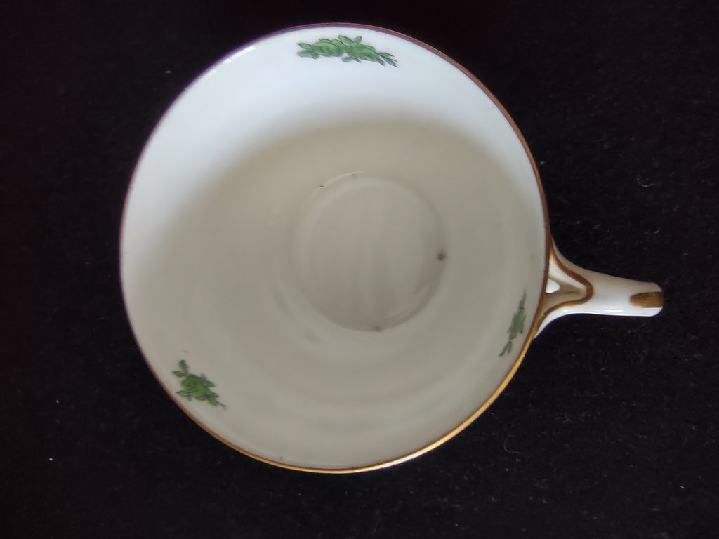 Vintage Wedgwood Cup Saucer Bone China Green Rose Gold Laurel England [6140]