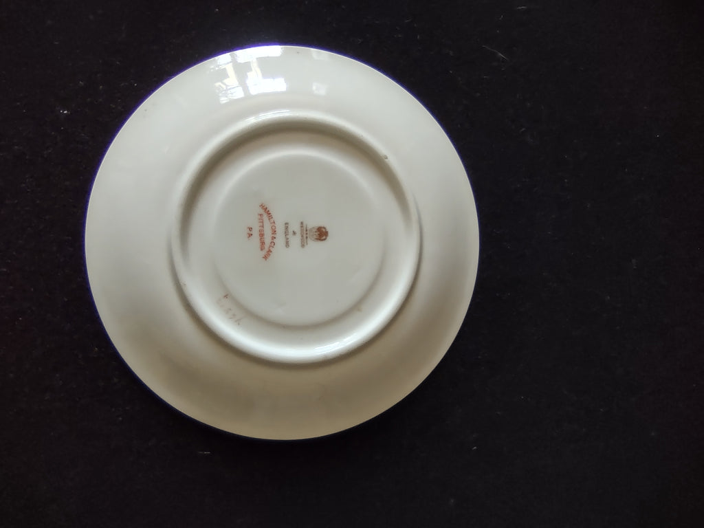 Vintage Wedgwood Saucers Bone China Green Rose Gold Laurel England Pair [6141]