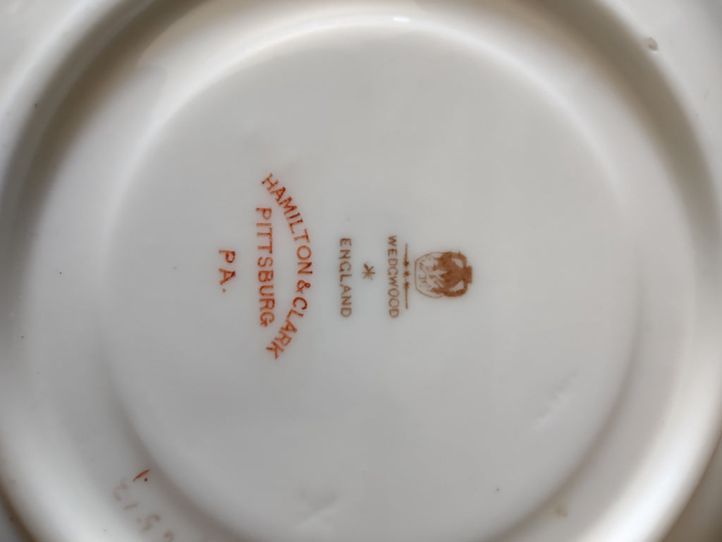 Vintage Wedgwood Saucers Bone China Green Rose Gold Laurel England Pair [6141]
