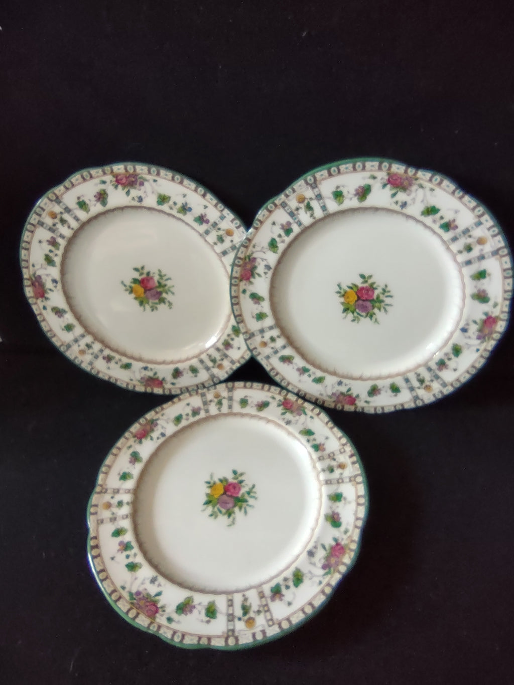 Vintage Wedgwood Dinner Plate Bone China Rose Botanical England Set of 3 [6144]