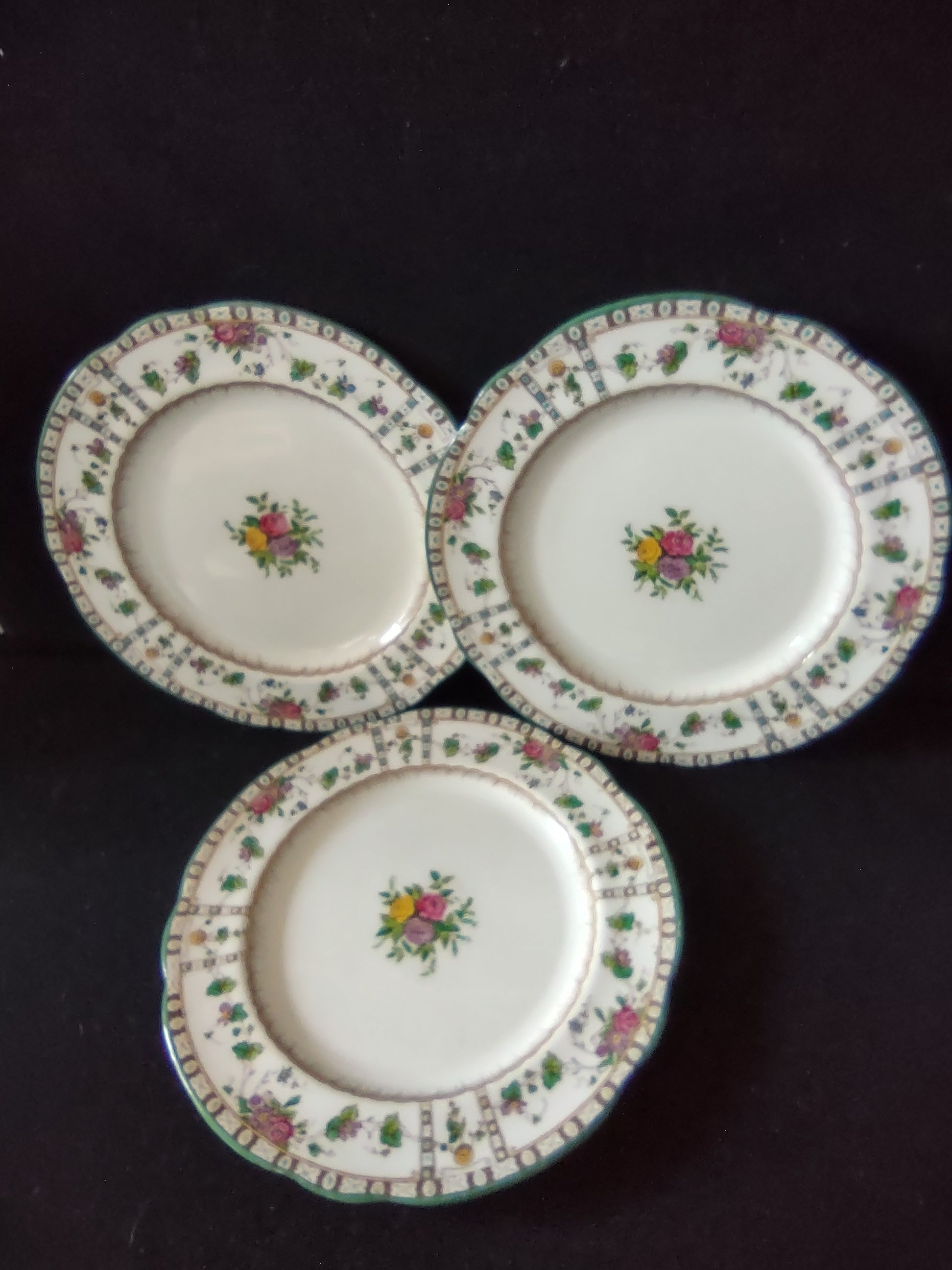 Vintage Wedgwood Dinner Plate Bone China Rose Botanical England Set of 3 [6144]