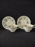 Vintage Wedgwood Ashford Cup Saucer Silver Leaf Bone China Pair England [6173]