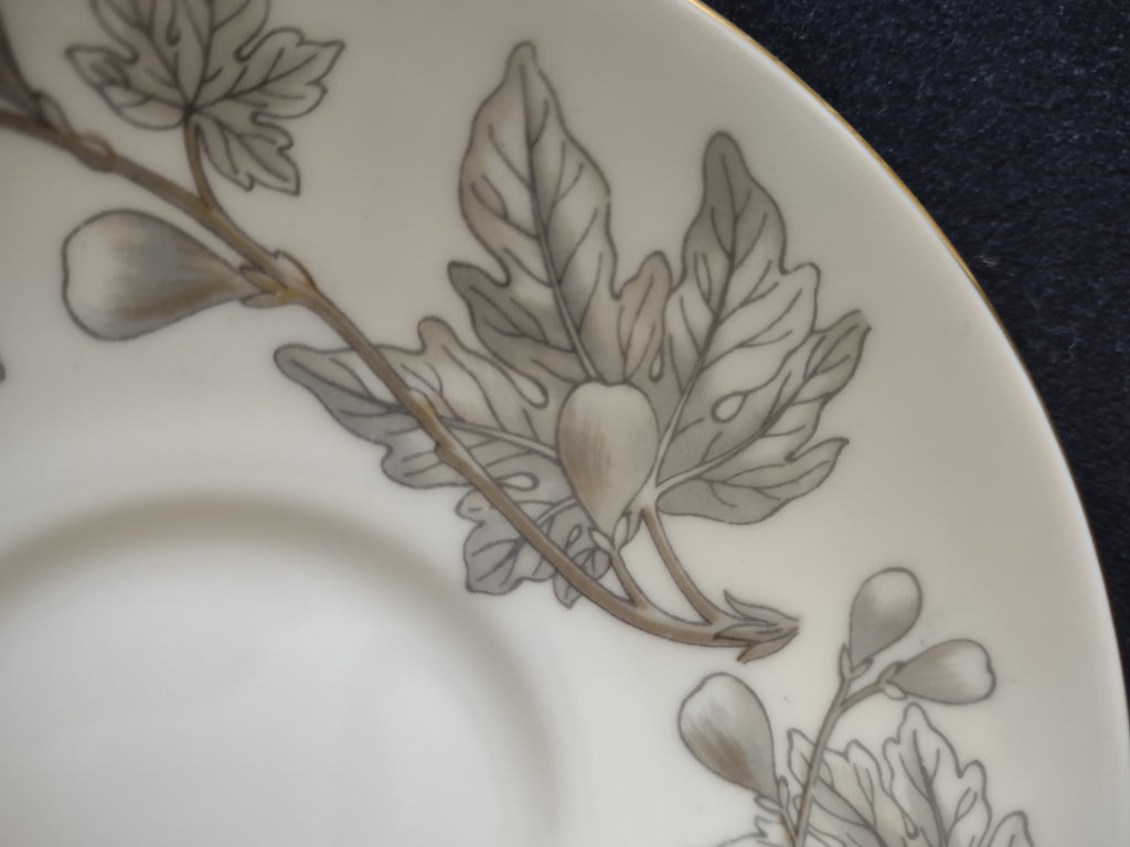 Vintage Wedgwood Ashford Cup Saucer Silver Leaf Bone China Pair England [6173]