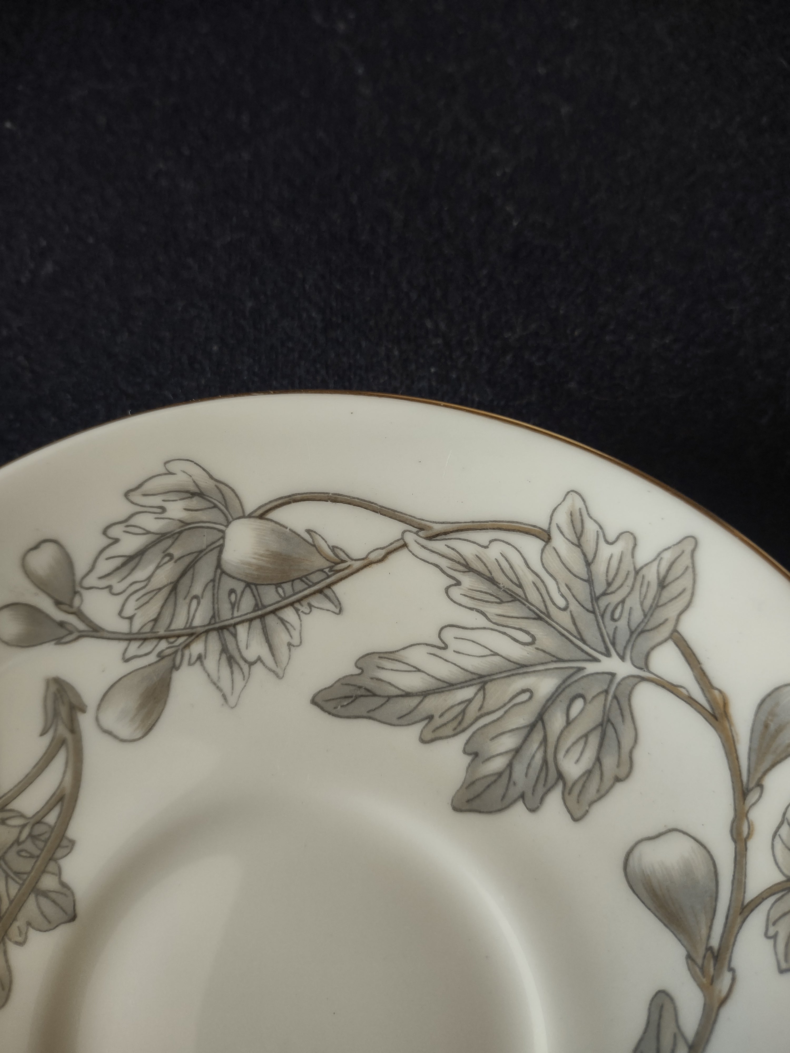 Vintage Wedgwood Ashford Cup Saucer Silver Leaf Bone China Pair England [6173]